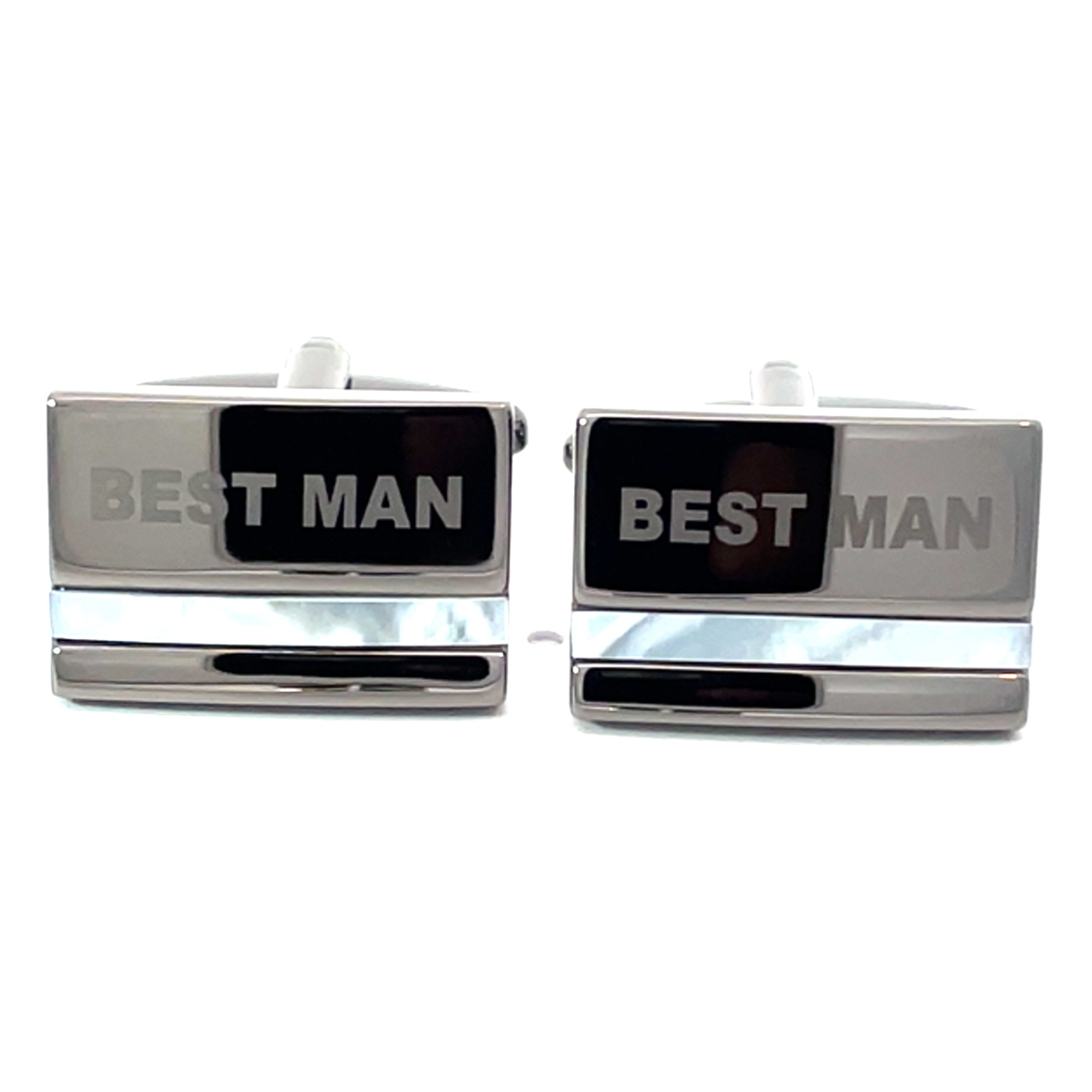 Best Man Laser Etched Mother of Pearl Gunmetal  Wedding Cufflinks