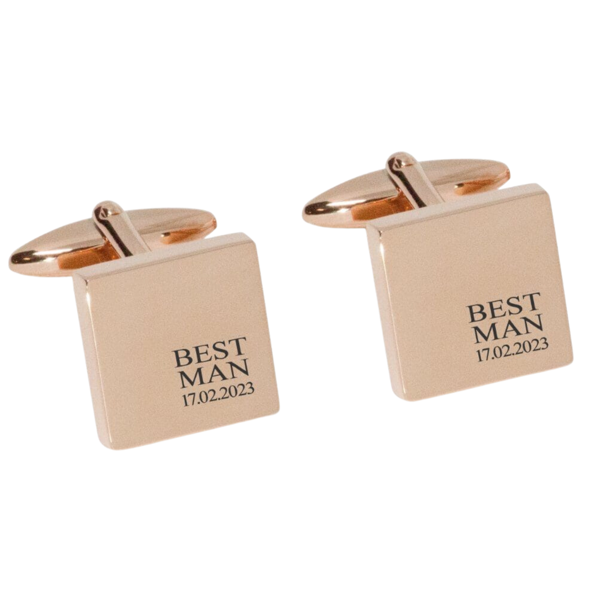 Best Man & Date Engraved Wedding Cufflinks in Rose Gold