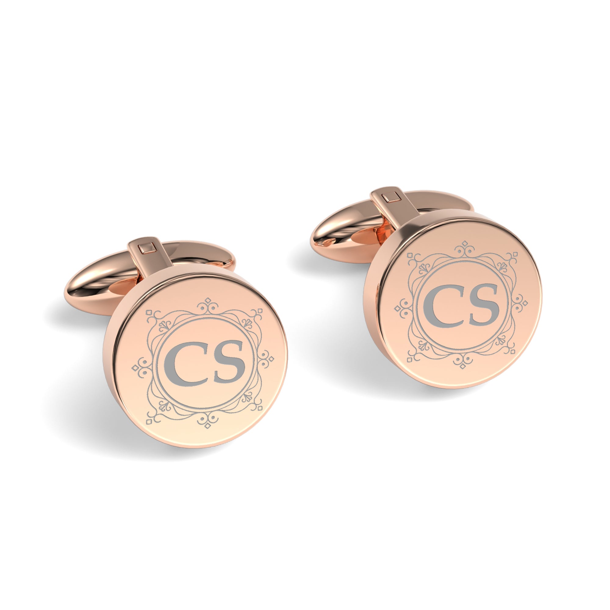 Decorated Round Initials Engraved Cufflinks