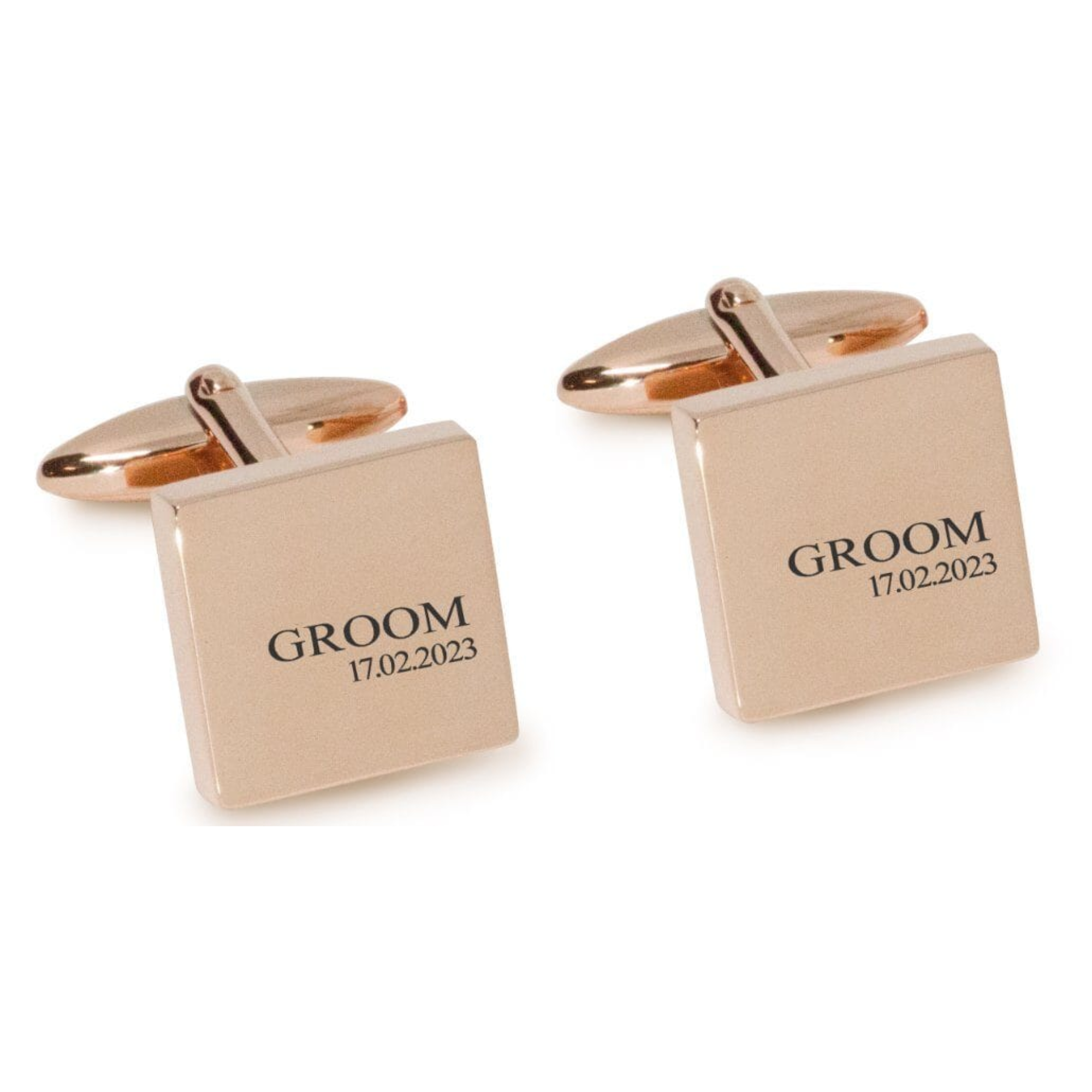 Groom & Date Engraved Wedding Cufflinks in Rose Gold
