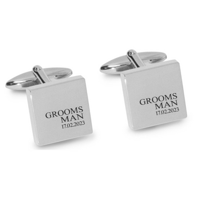 Groomsman & Date Engraved Wedding Cufflinks in Silver