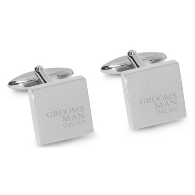Groomsman & Date Engraved Wedding Cufflinks in Silver