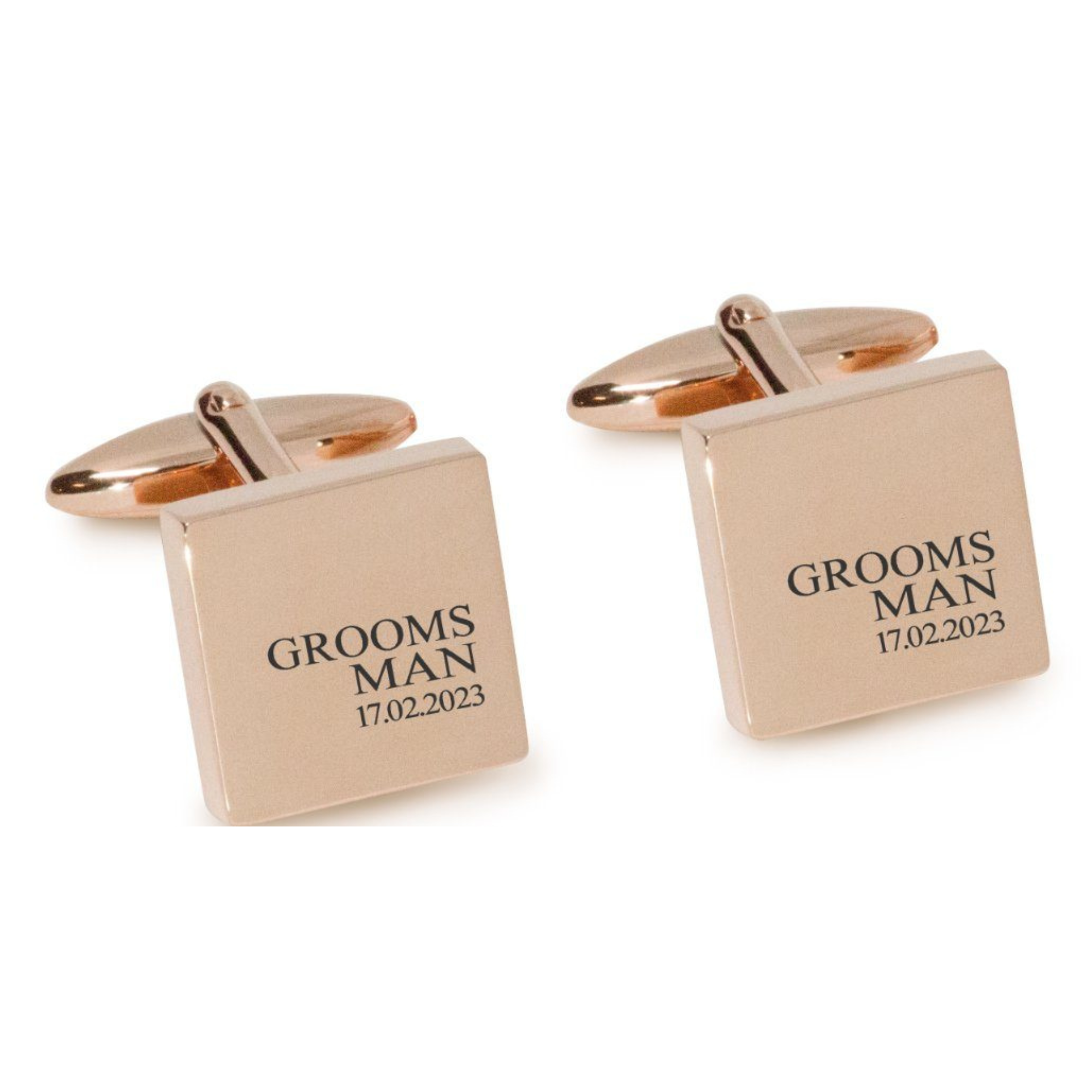 Groomsman & Date Engraved Wedding Cufflinks in Rose Gold