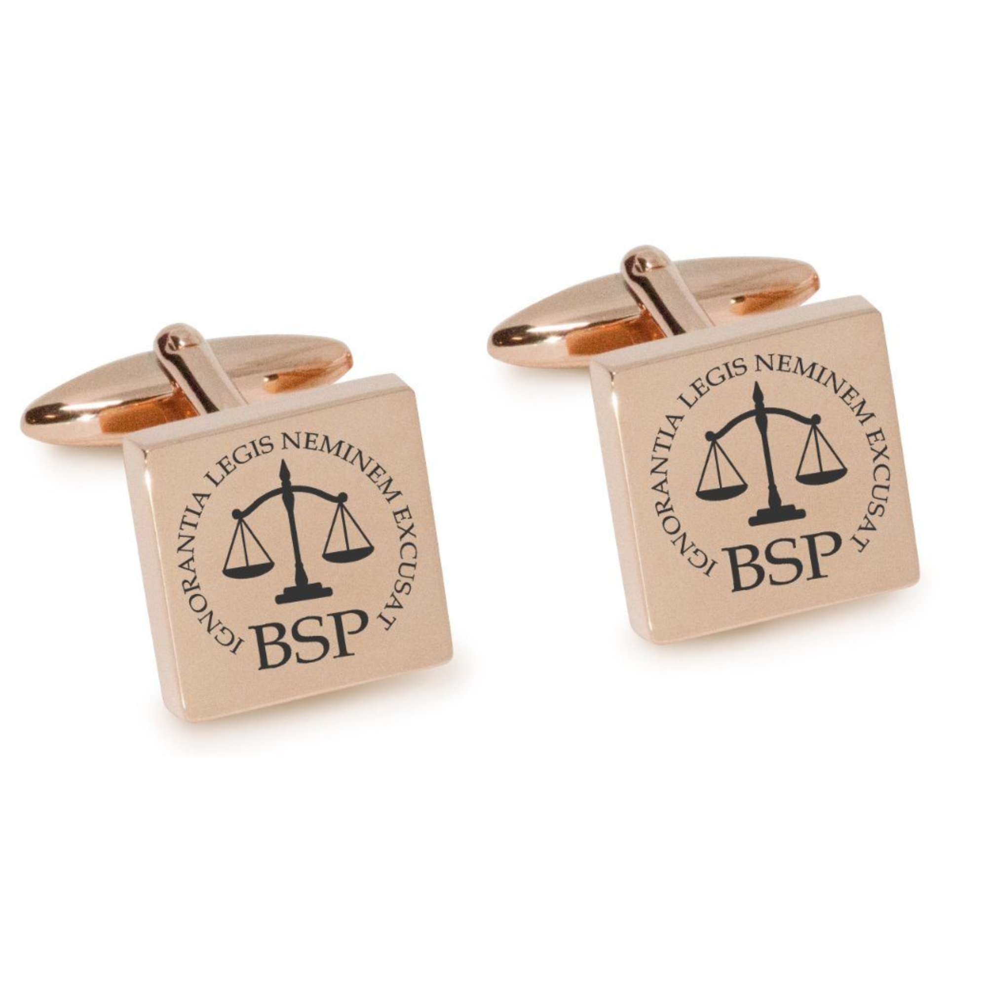 Lawyer's Initials and Legal Maxims Engraved Cufflinks in Rose Gold