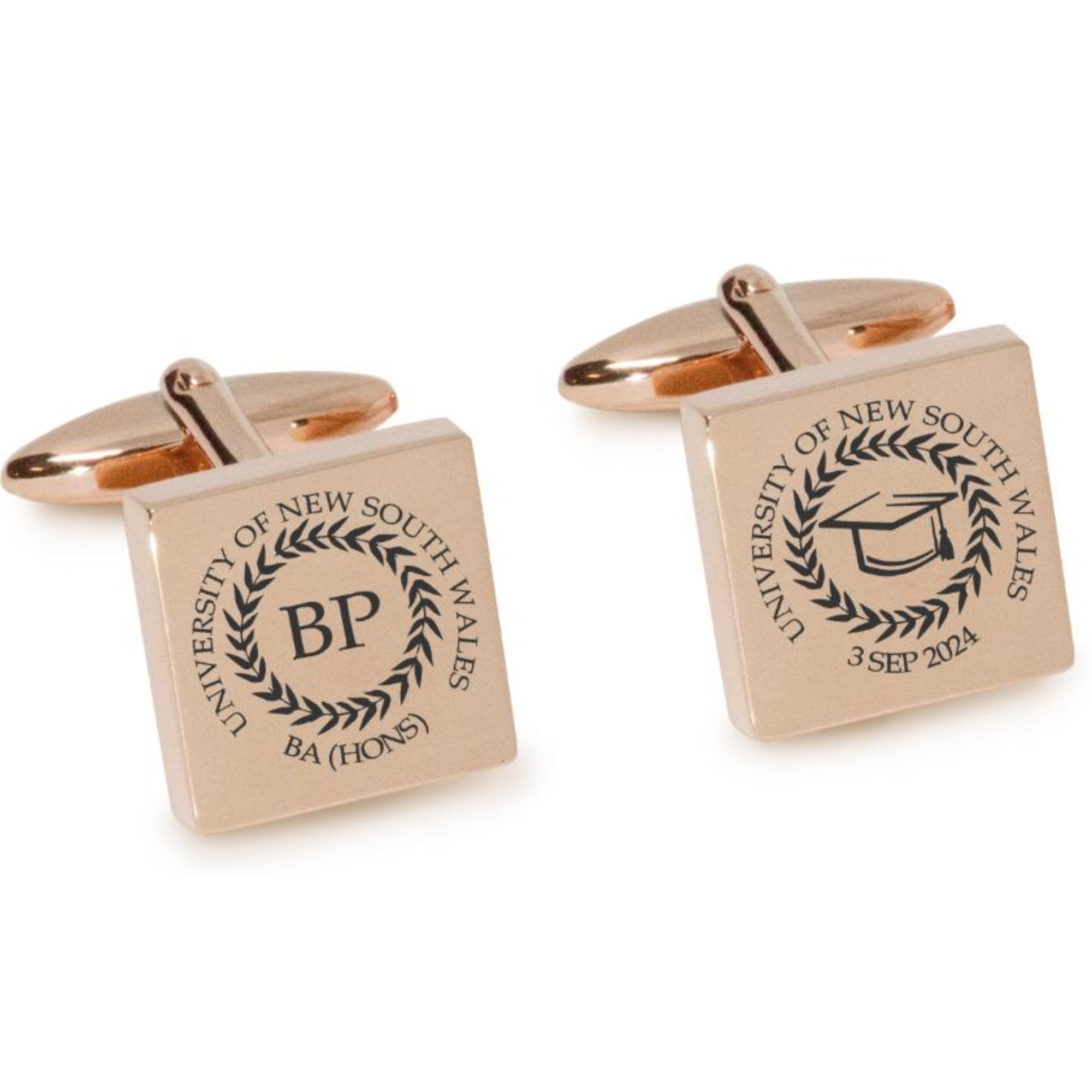 Personalised Graduation Engraved Cufflinks in Rose Gold