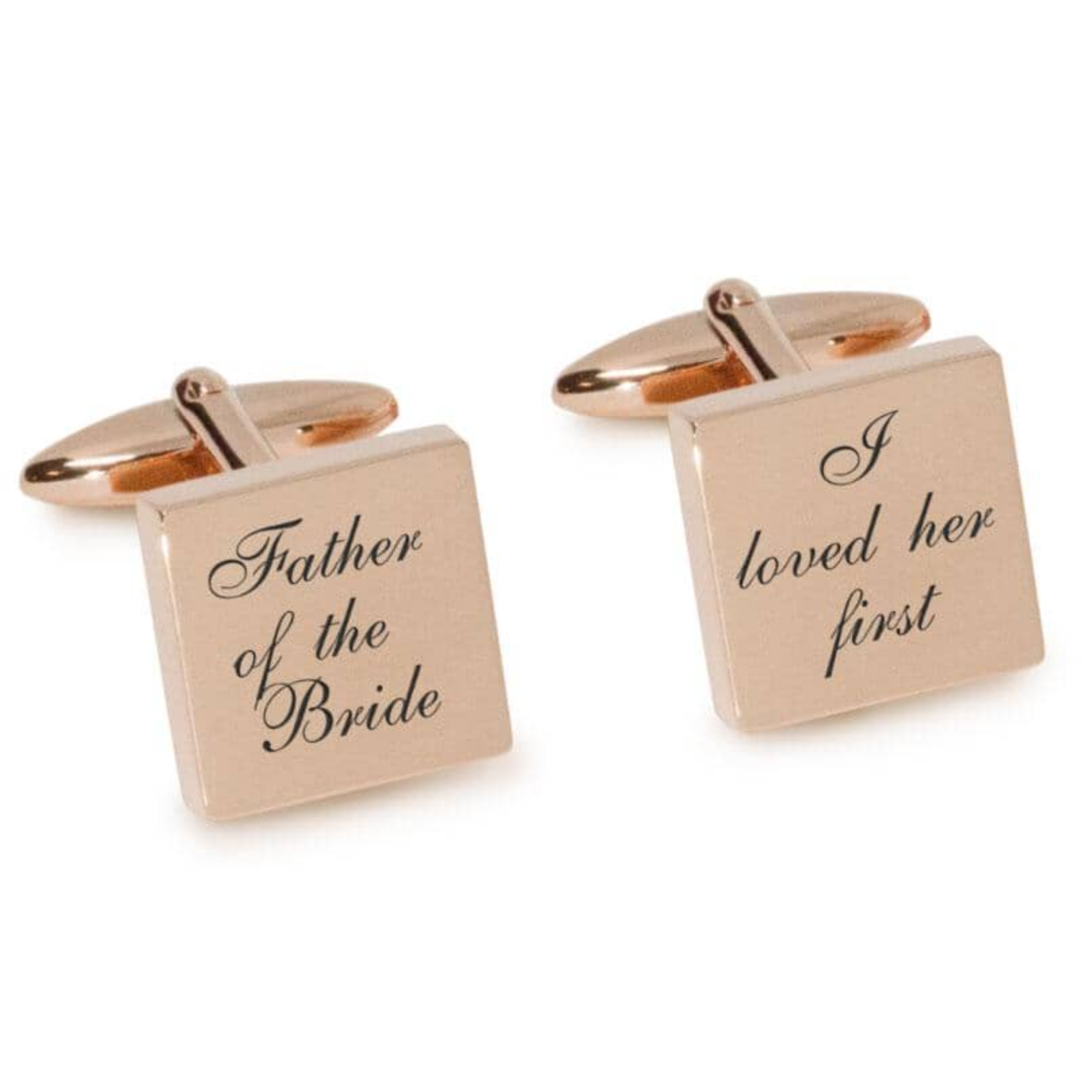 Father of the Bride Loved Her First Engraved Wedding Cufflinks in Rose Gold