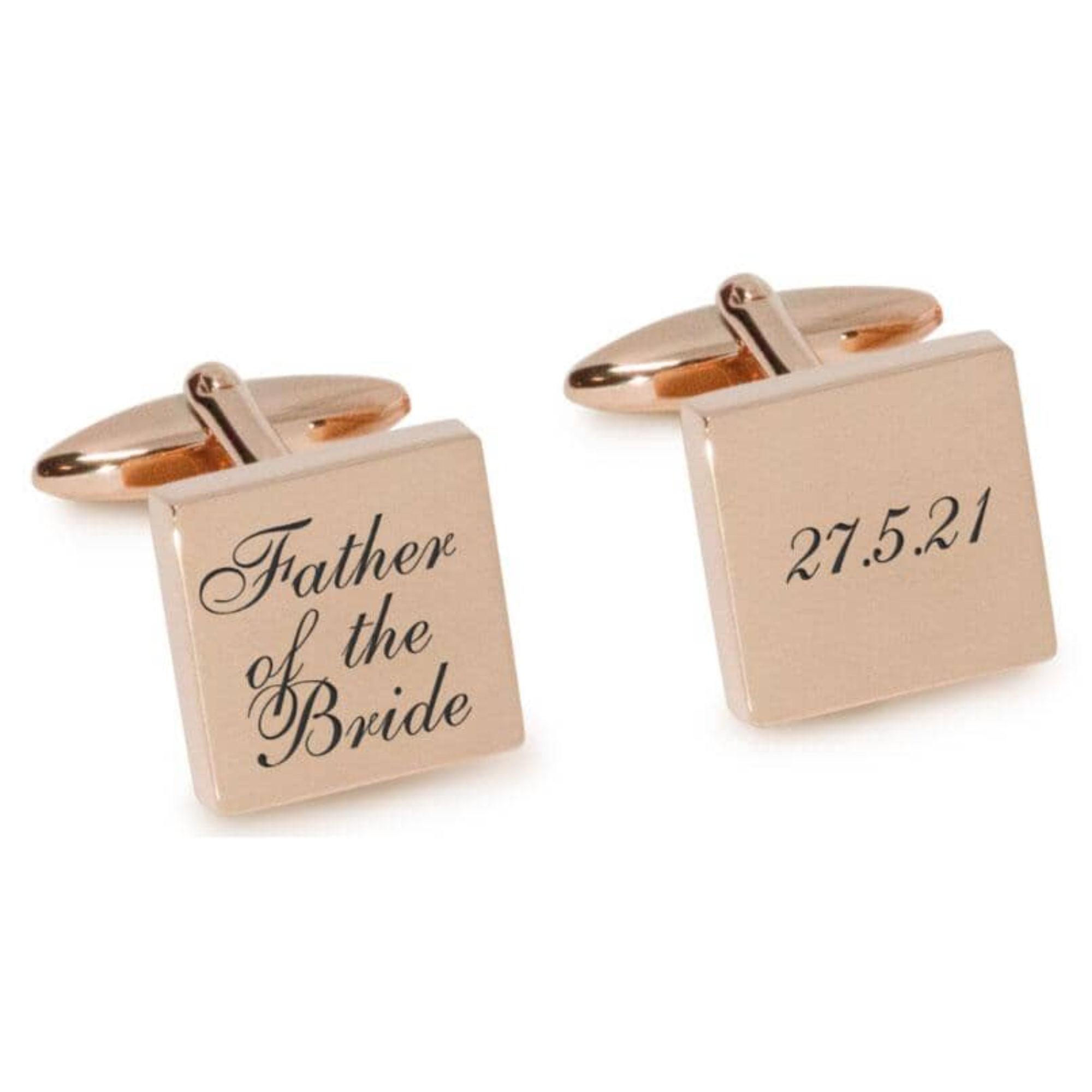Father of the Bride Wedding Date Engraved Cufflinks in Rose Gold