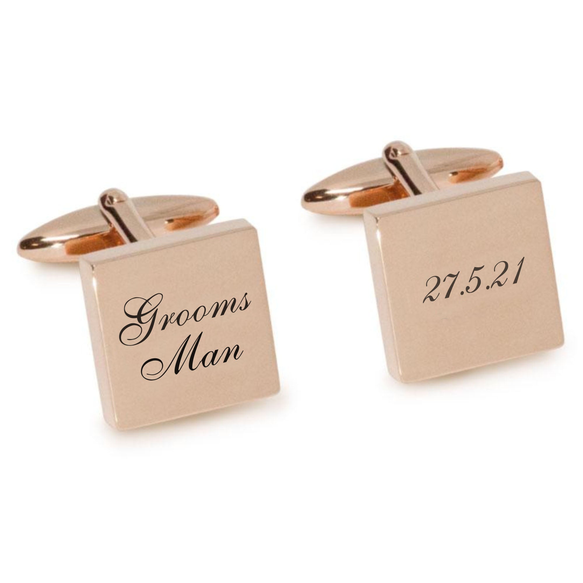 Grooms Man Wedding Date Engraved Cufflinks in Rose Gold