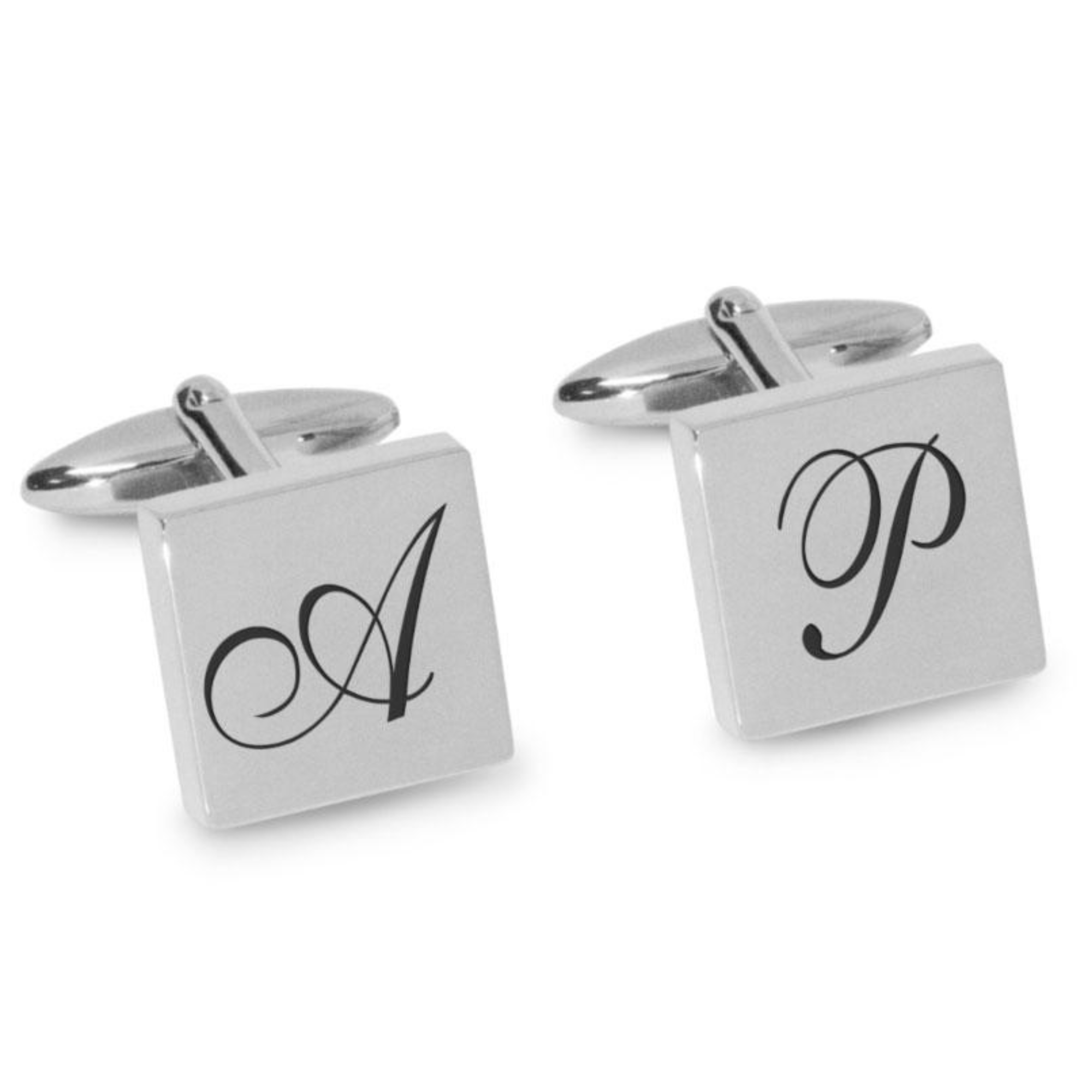 Large Initials Engraved Cufflinks in Silver