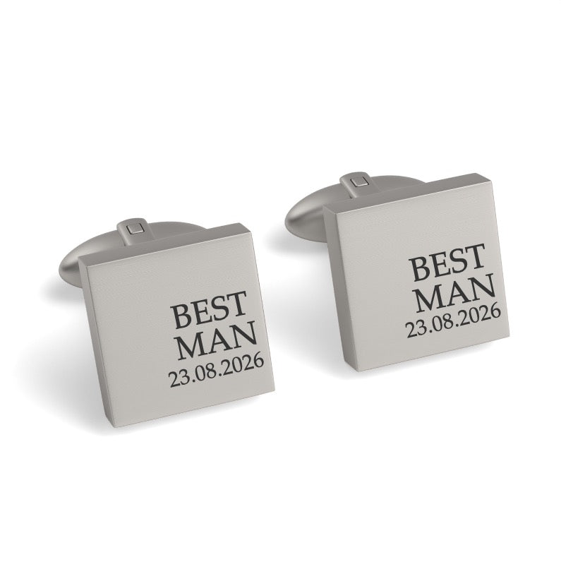 Best Man & Date Engraved Wedding Square Cufflinks