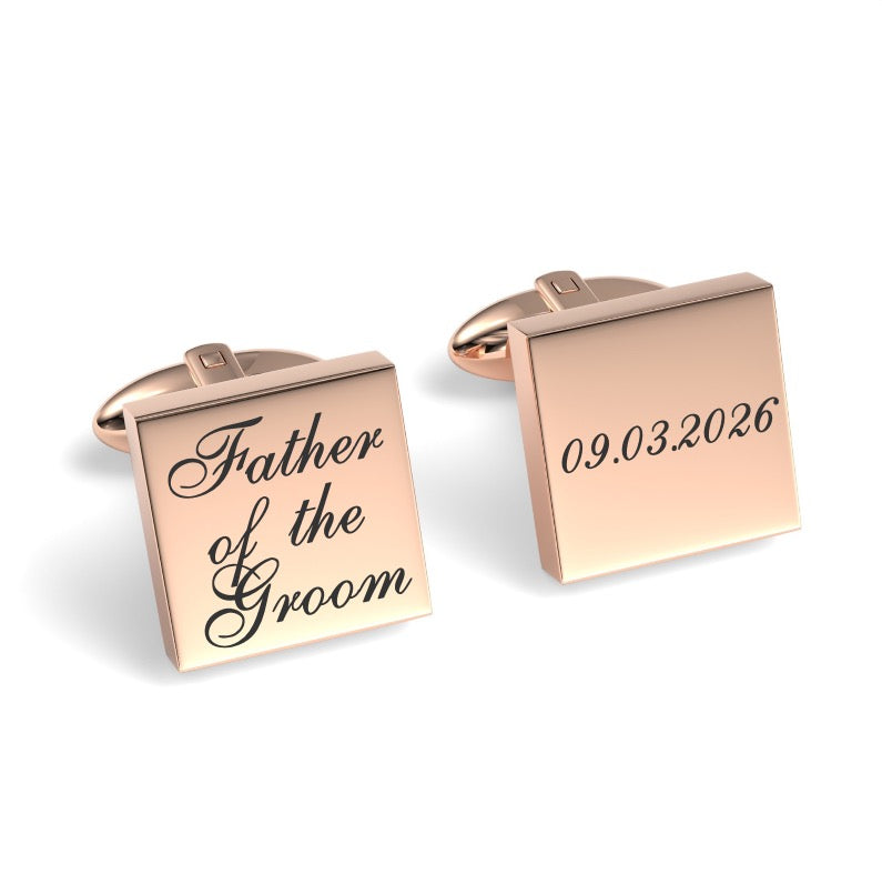 Father of the Groom Wedding Date Engraved Square Cufflinks