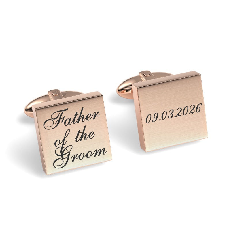 Father of the Groom Wedding Date Engraved Square Cufflinks