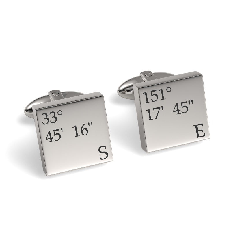 Latitude and Longitude Coordinates Engraved Cufflinks