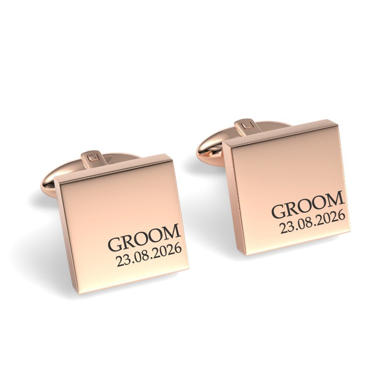 Groom & Date Engraved Wedding Square Cufflinks