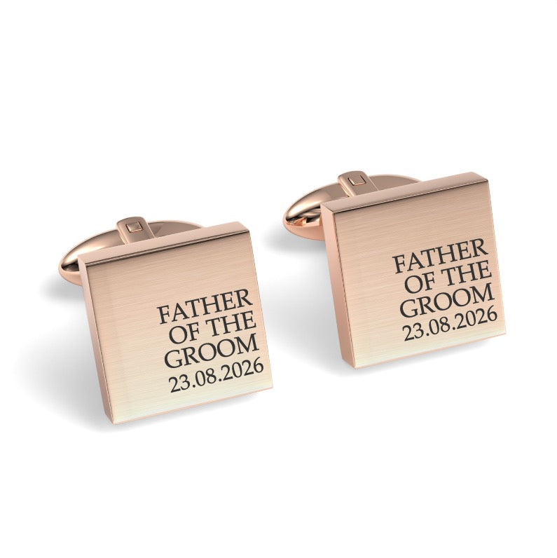 Father of the Groom & Date Engraved Wedding Square Cufflinks