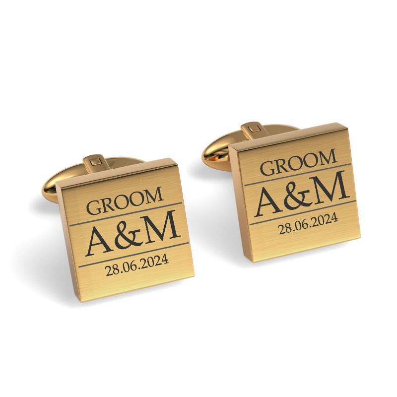 Couples Initials, Wedding Role and Date Engraved Cufflinks