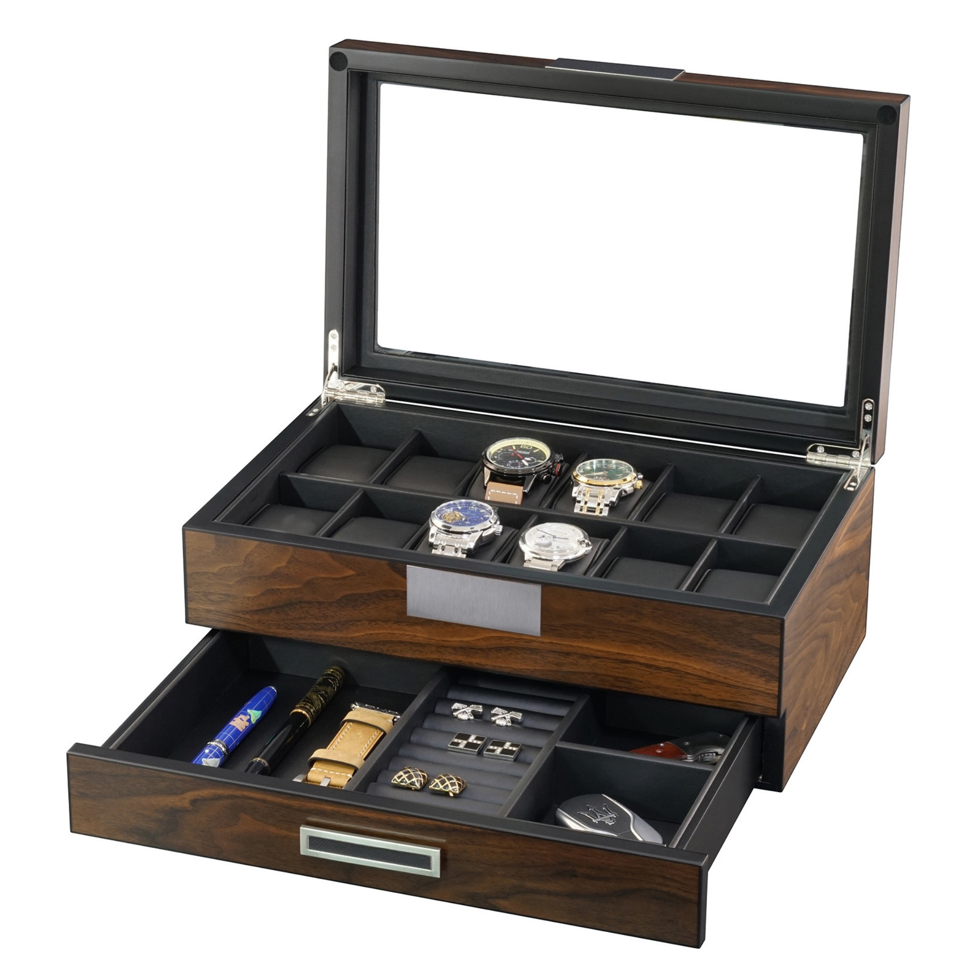 Seconds - 12 Slots Watch Box with Drawer in Ebony Wood