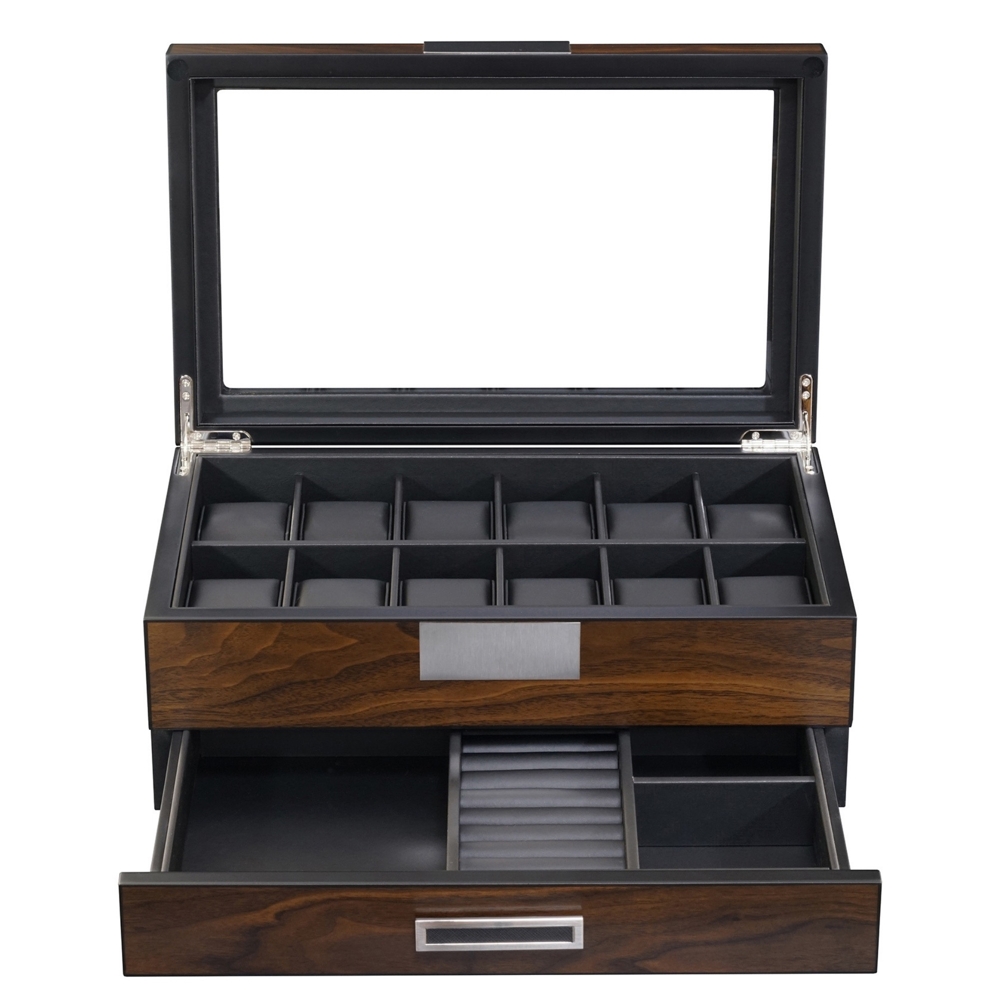 Seconds - 12 Slots Watch Box with Drawer in Ebony Wood