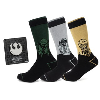 Star Wars ヨーダ、R2-D2、C-3PO ドレスソックス3足セット & レベル・クレスト ラペルピン ギフトセット