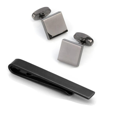 Gunmetal Classic Cufflinks & Tie Bar Set