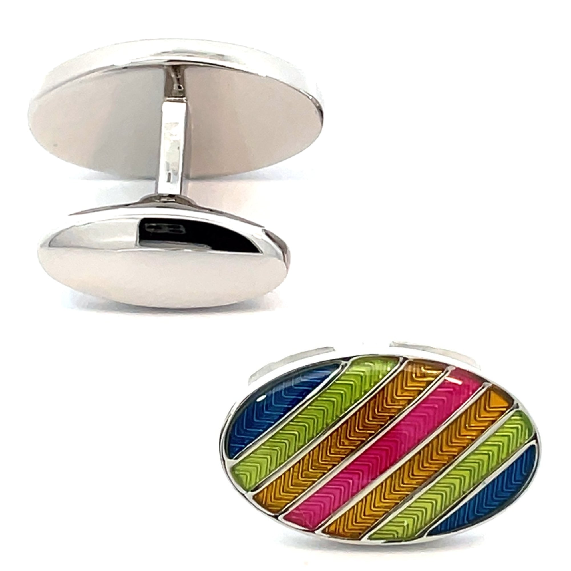 Multicolour Striped Oval Cufflinks