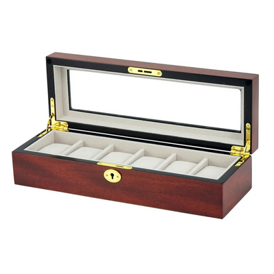 6 Slots Wooden Watch box with glass window