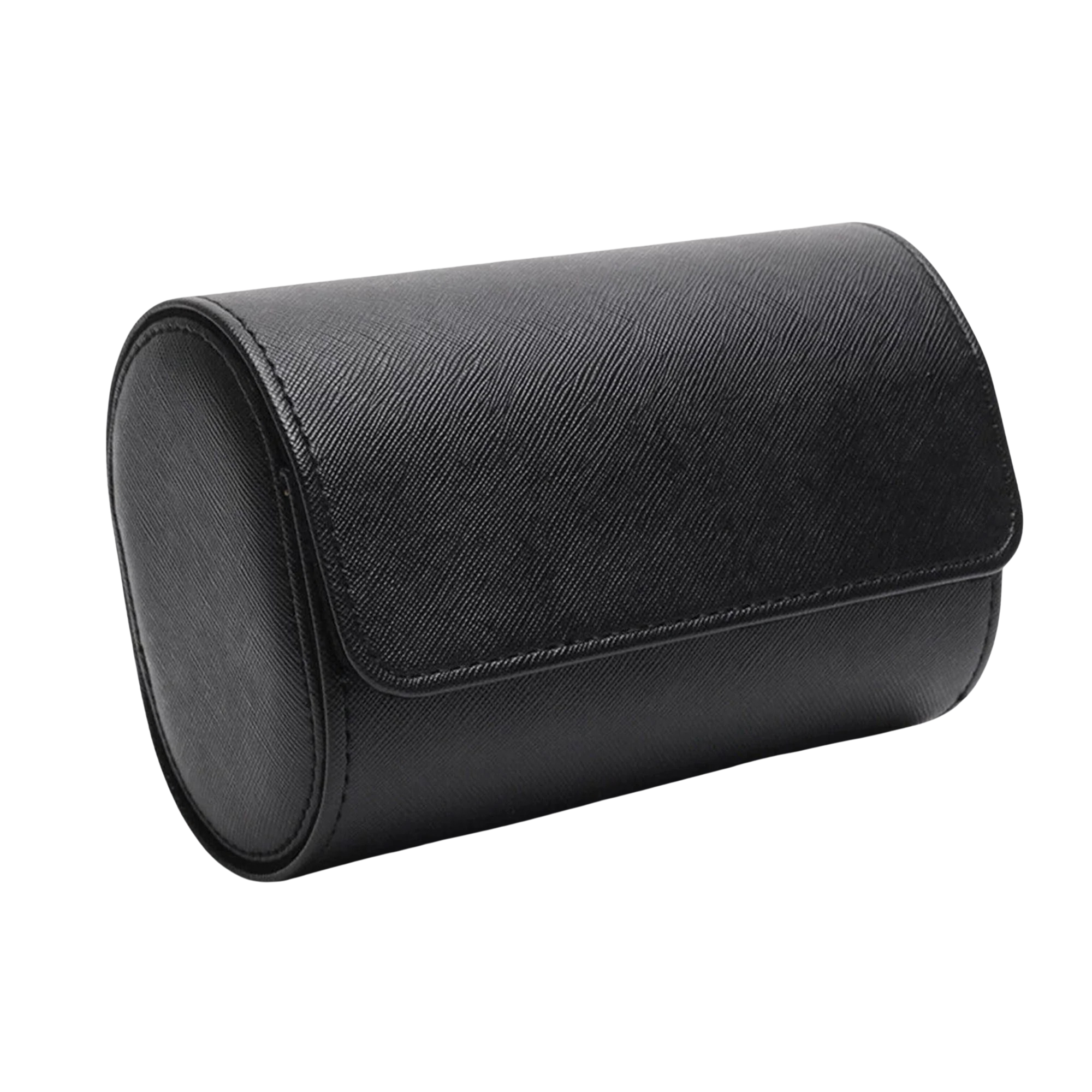Watch Roll Case for 2 in Black Vegan Leather