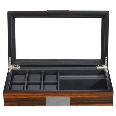6 Slots Watch Box with Cufflinks and Sunglasses Storage in Ebony Wood