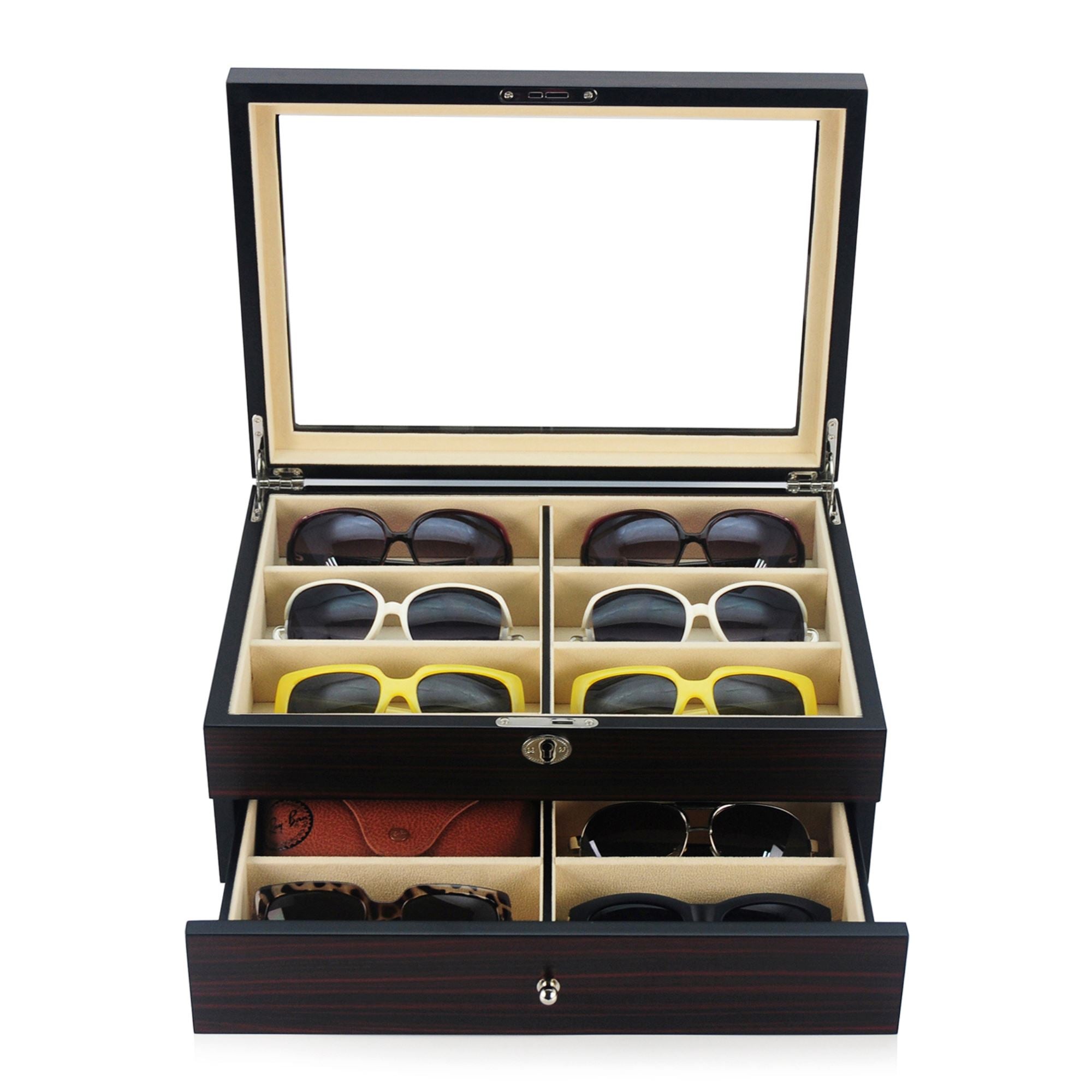 12 Pairs Ebony Wooden Sunglass Box Storage Boxes Clinks Australia 