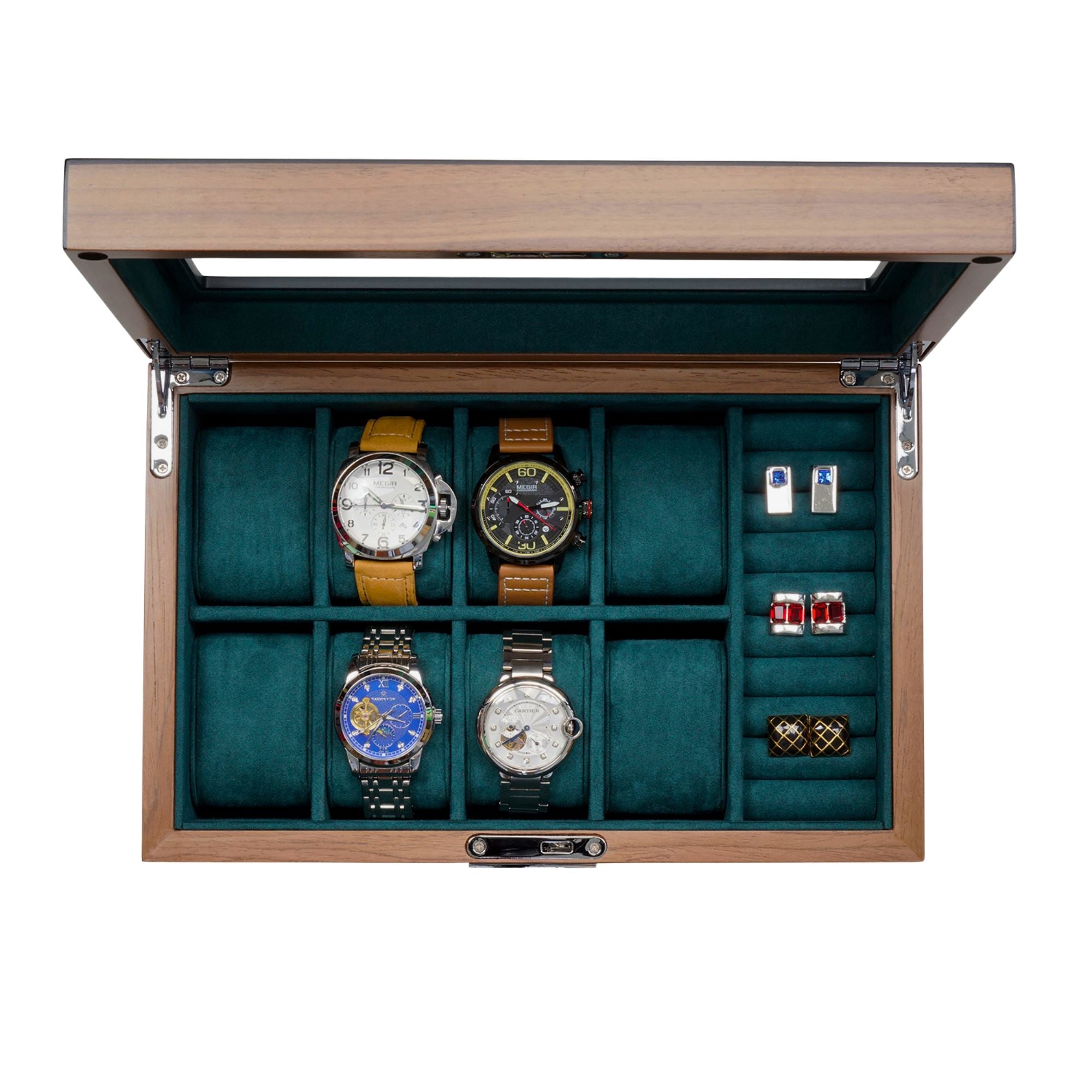 8 Slots Walnut Wooden Watch Box with Cufflinks Storage Watch Boxes Clinks Australia 