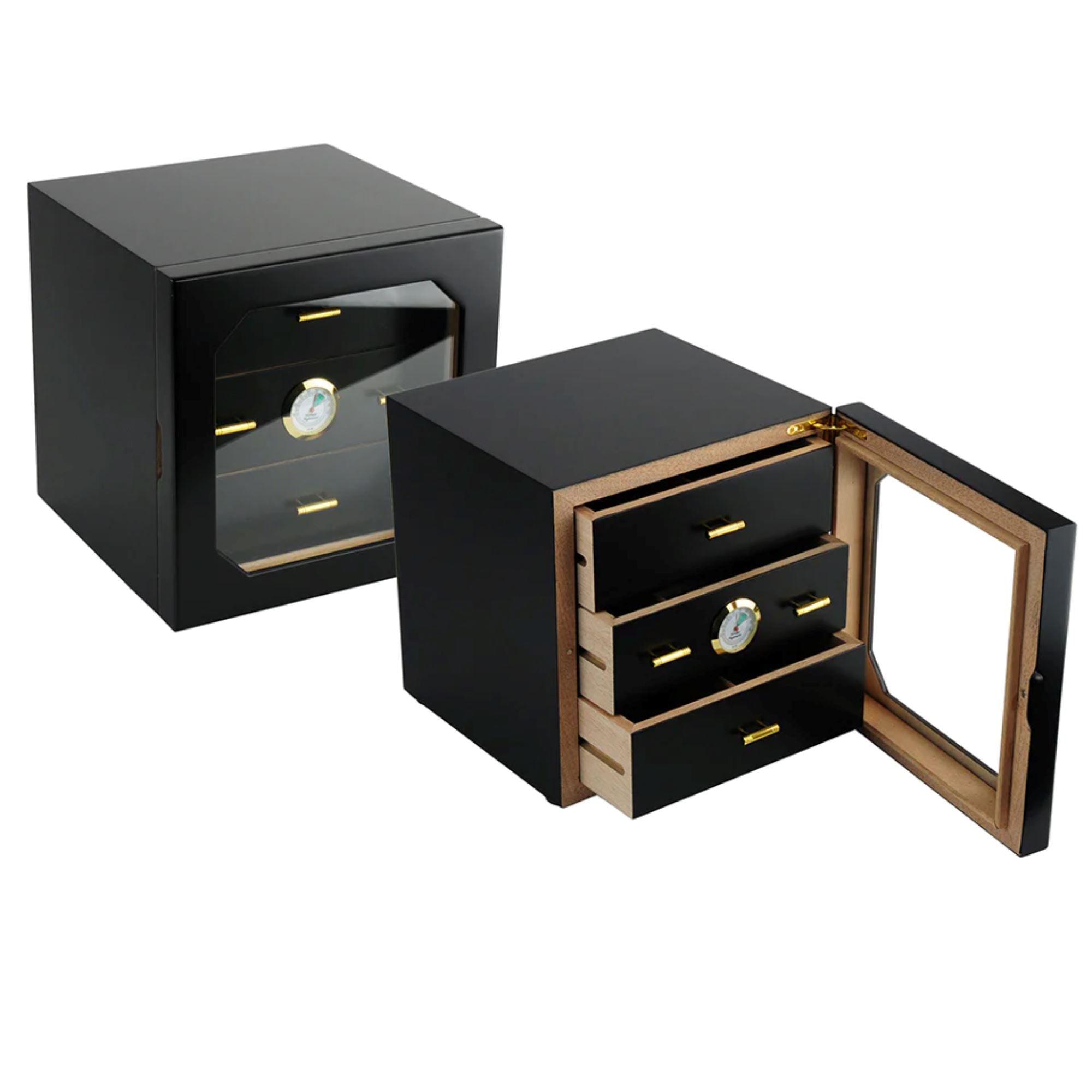 50-100 CT Black Cigar Humidor Wooden Cabinet for Cigars Cigar Boxes Clinks 