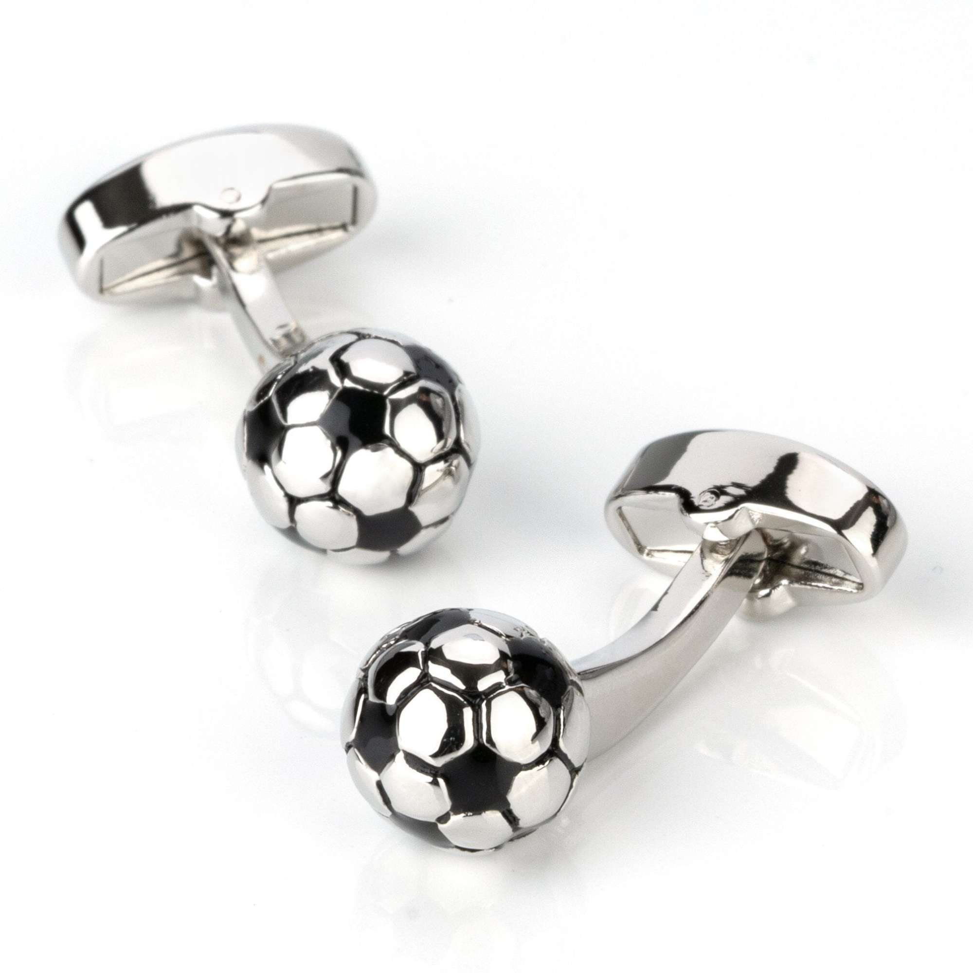 3D Silver and Black Soccer Ball Football Cufflinks