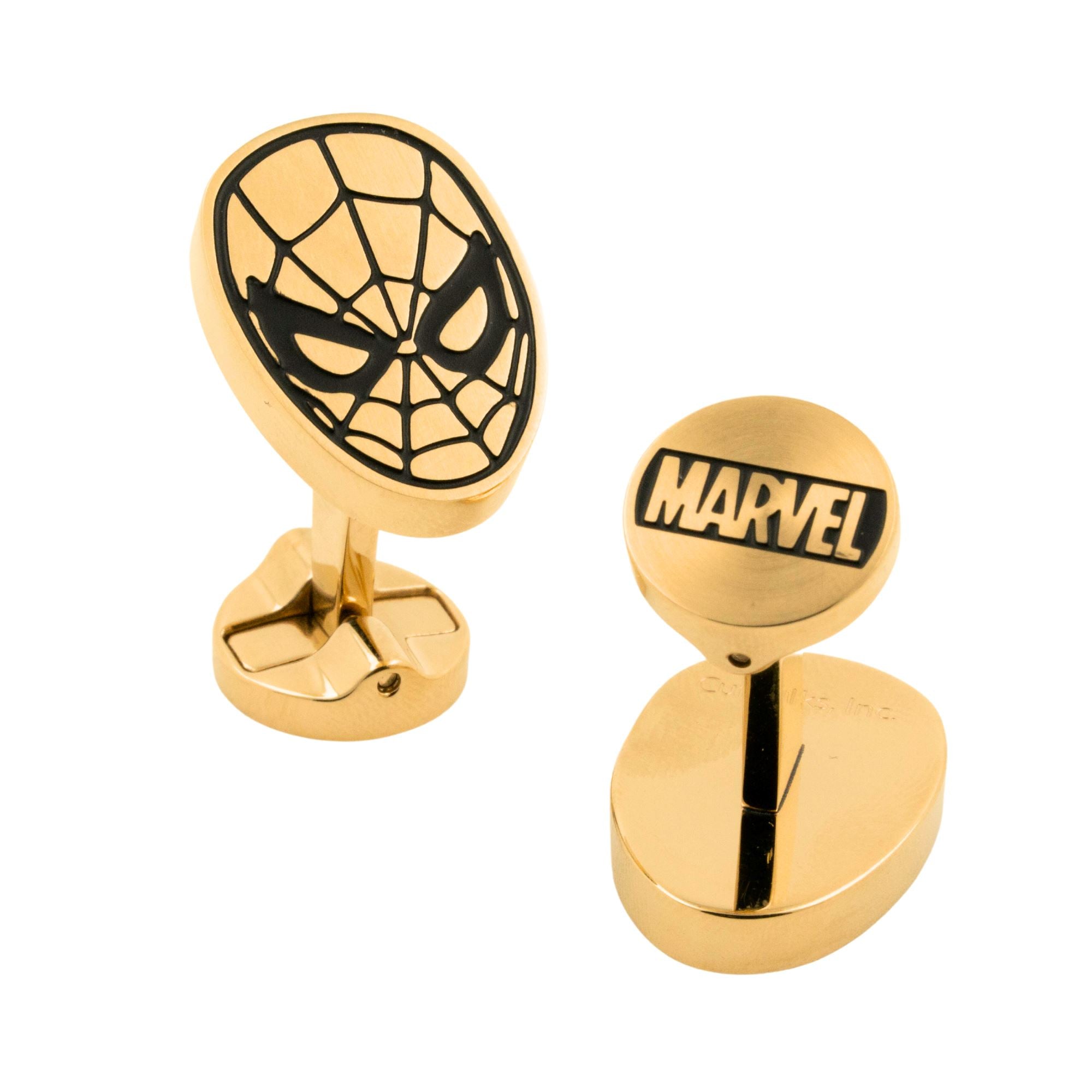 Stainless Steel Black And Gold Spider-man Cufflinks Novelty Cufflinks Marvel Comics 
