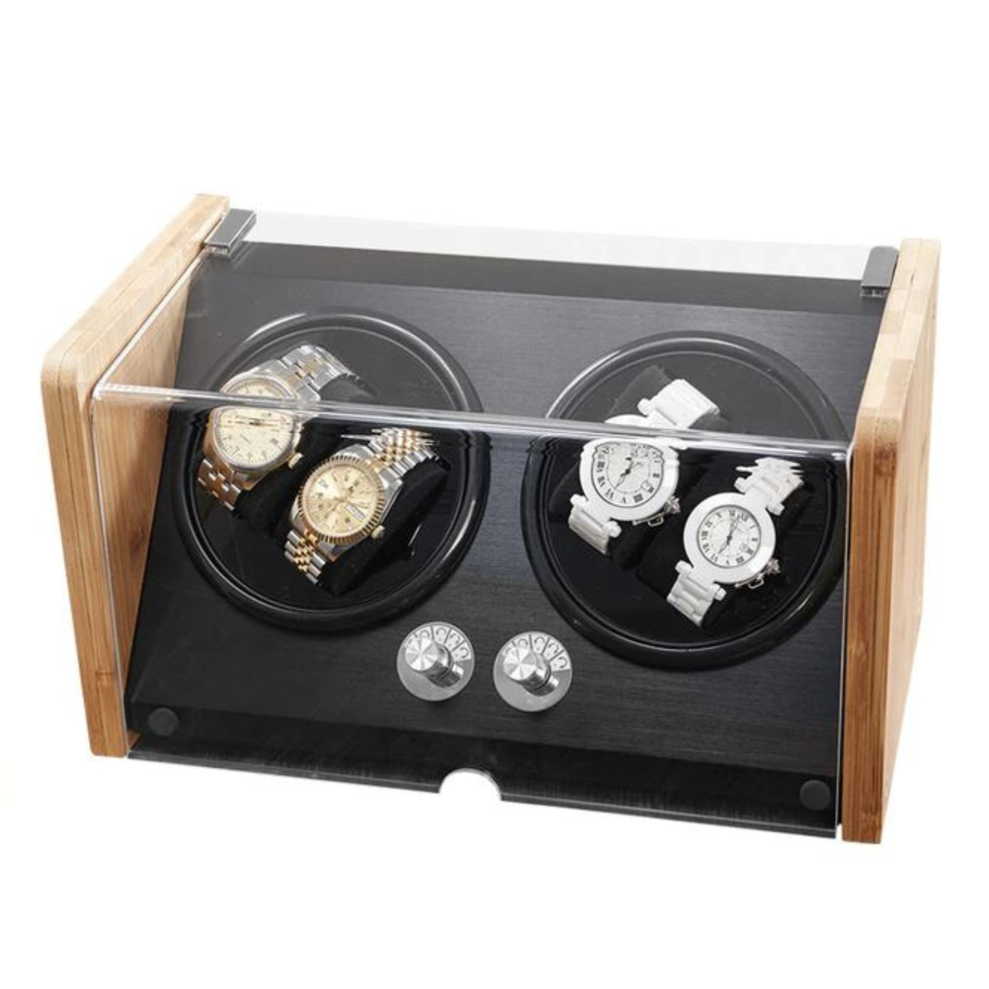 BLAQ Bamboo/Black Watch Winder Box for 4 Watches