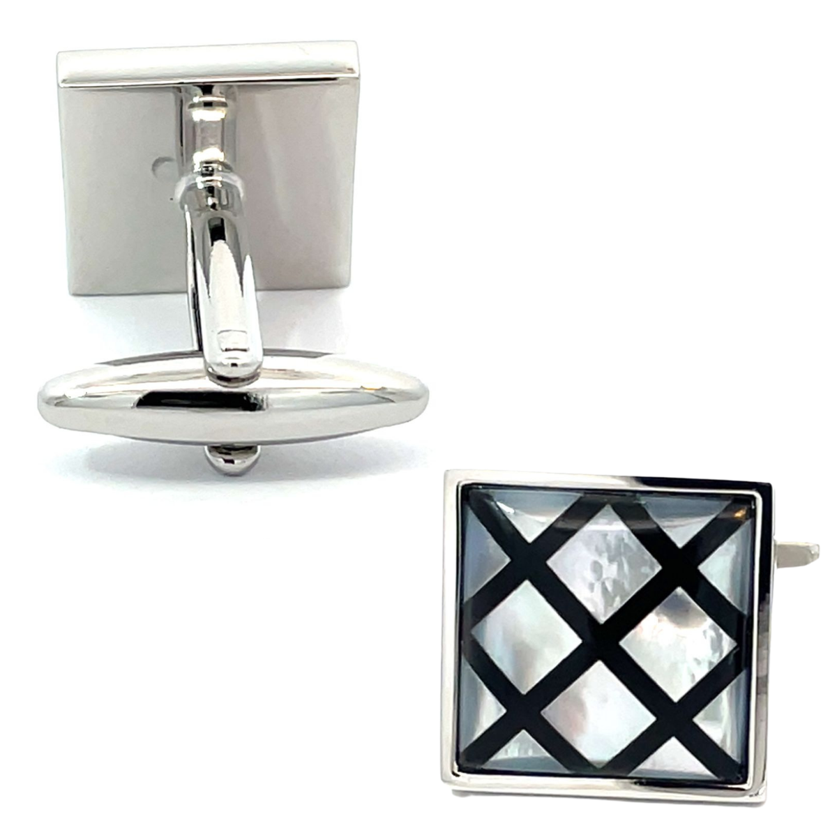 Black Crisscross on Mother of Pearl Cufflinks