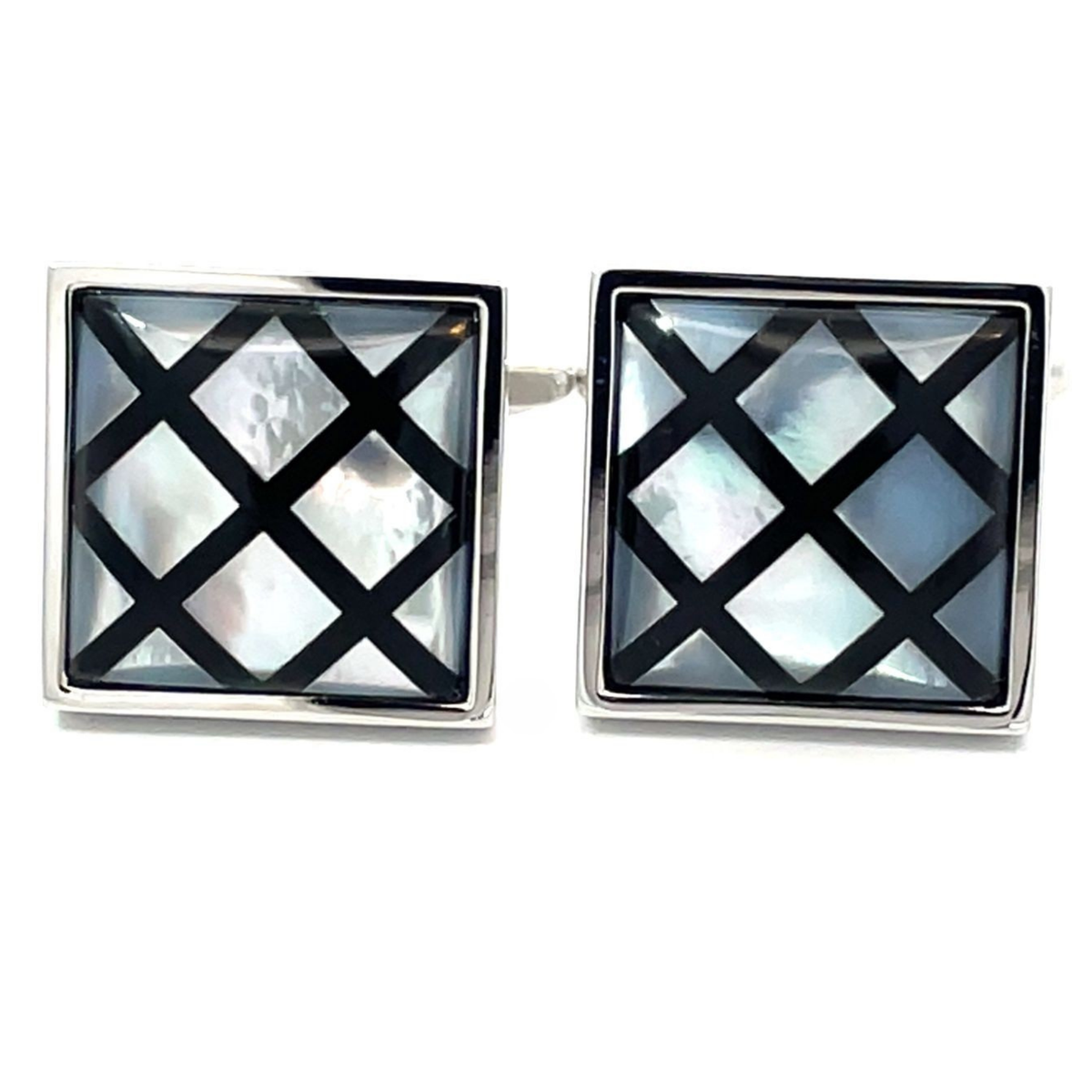 Black Crisscross on Mother of Pearl Cufflinks