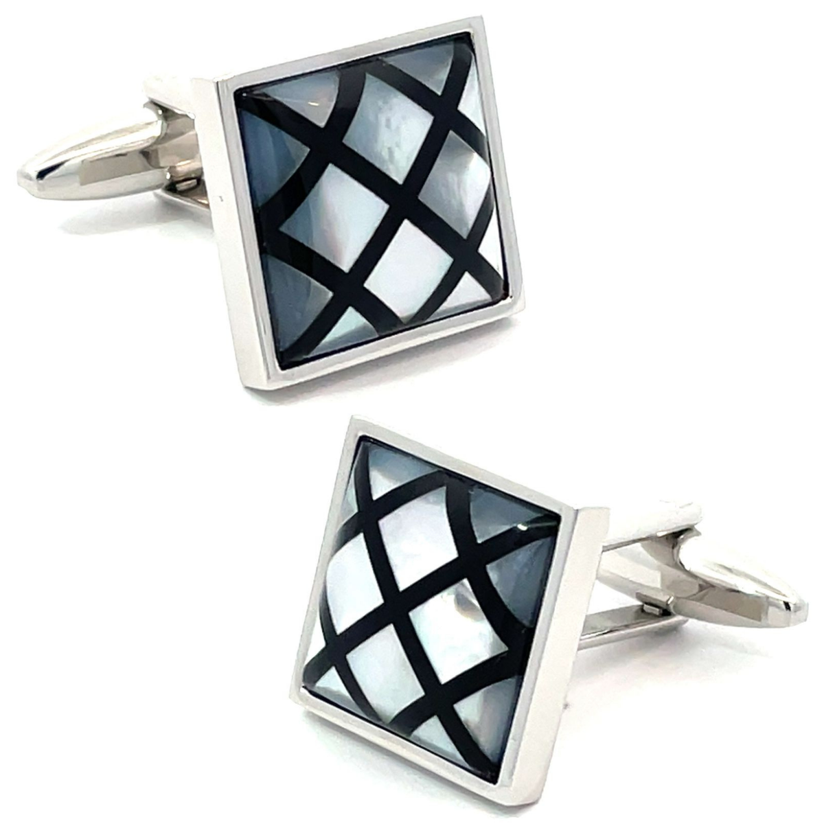 Black Crisscross on Mother of Pearl Cufflinks
