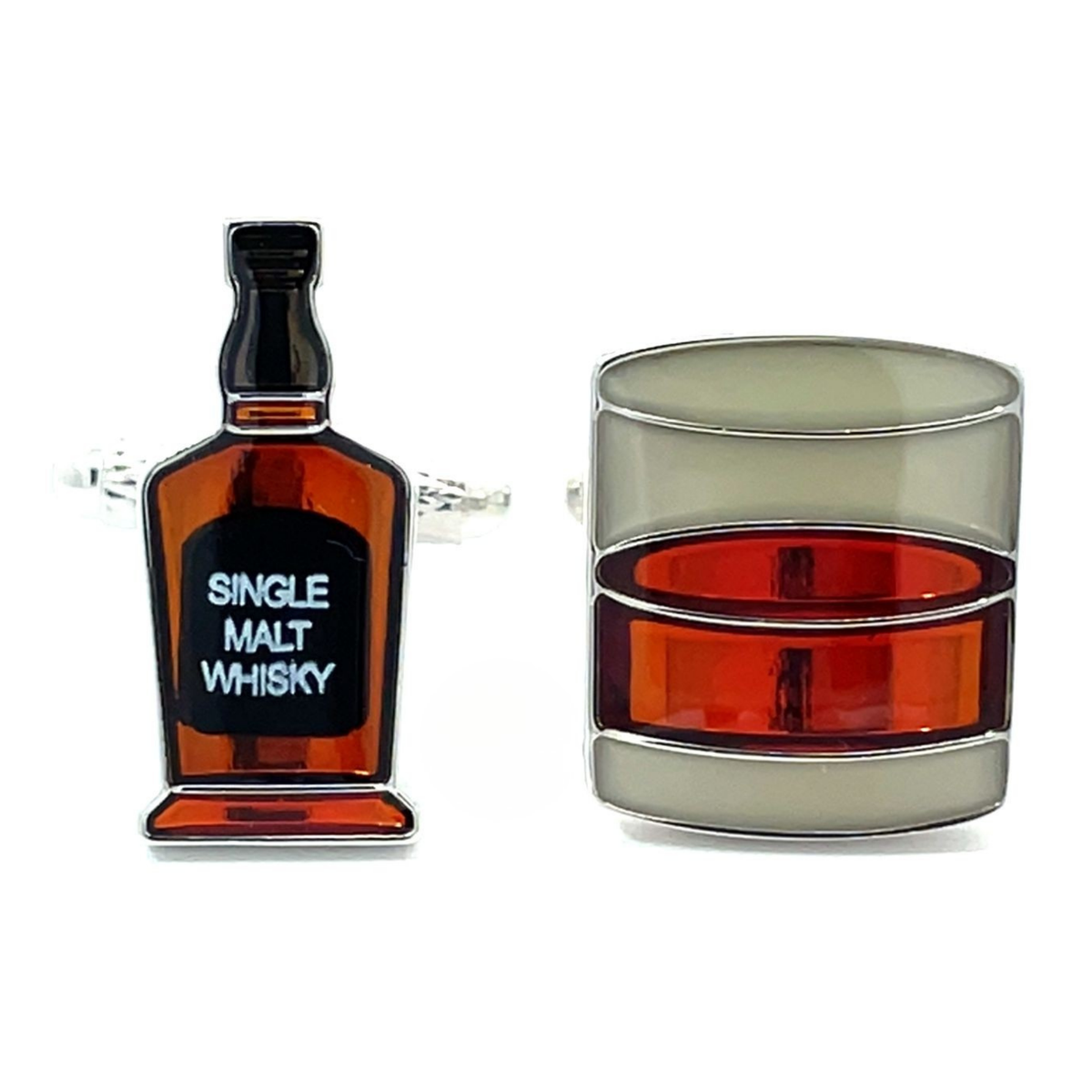 Whisky Tumbler & Whisky Bottle Cufflinks