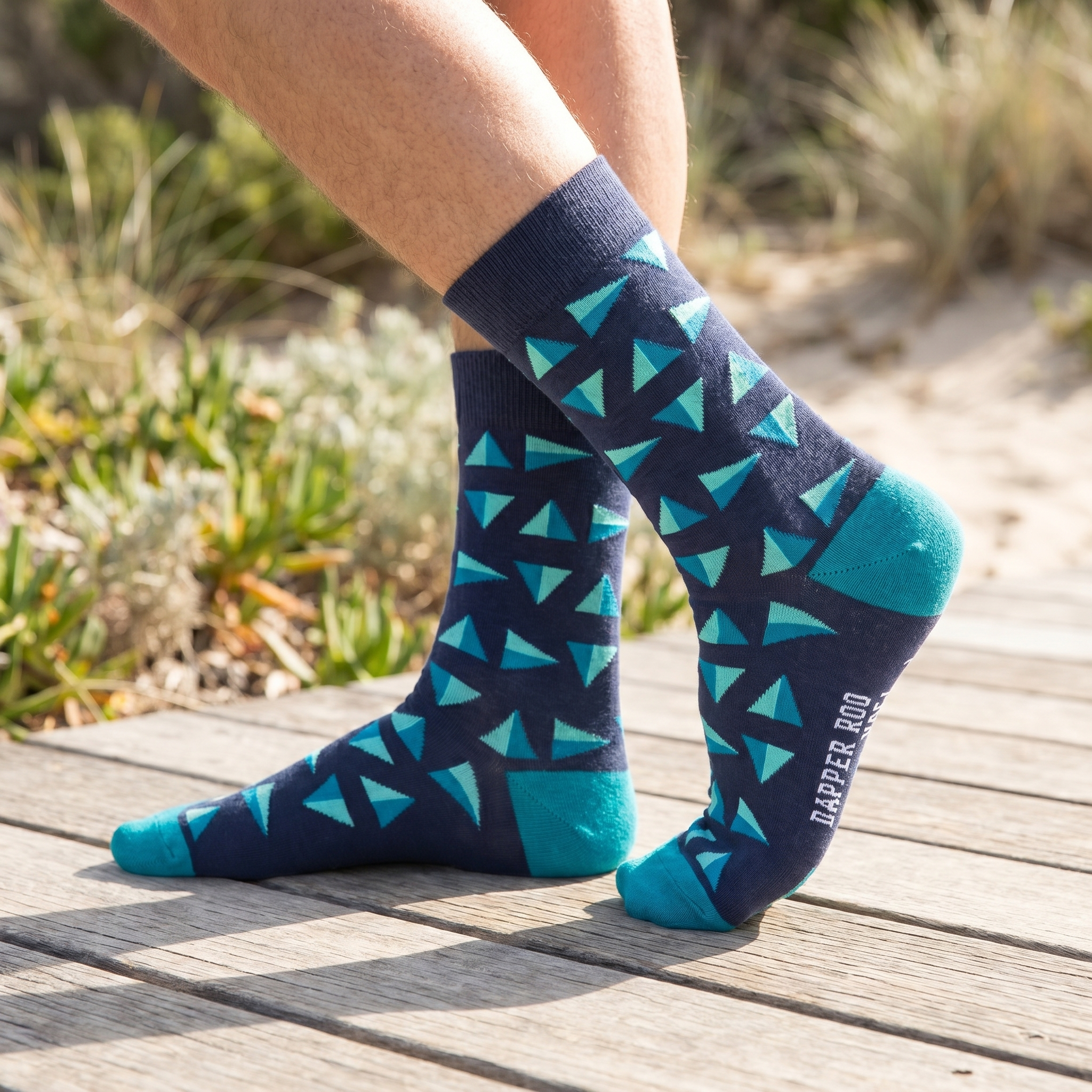 Geometric Triangle Bamboo Socks by Dapper Roo lifestyle image - Nano Banana 2 #2