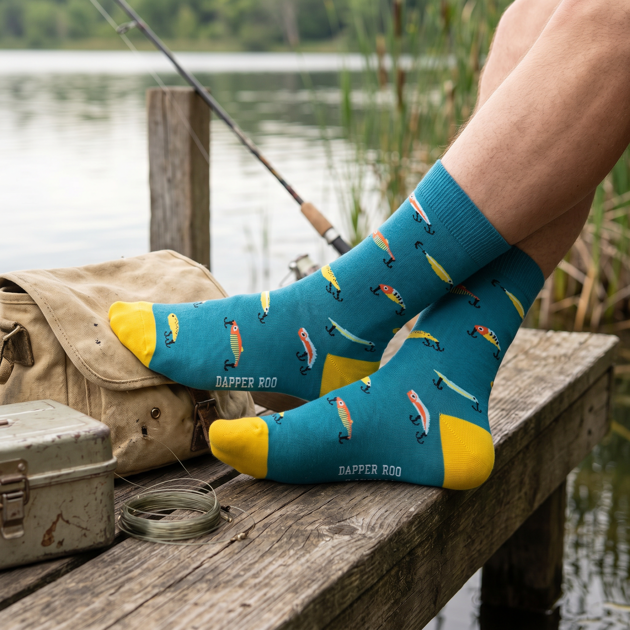 Gone Fishing Bamboo Socks by Dapper Roo lifestyle image - Nano Banana Flash #1