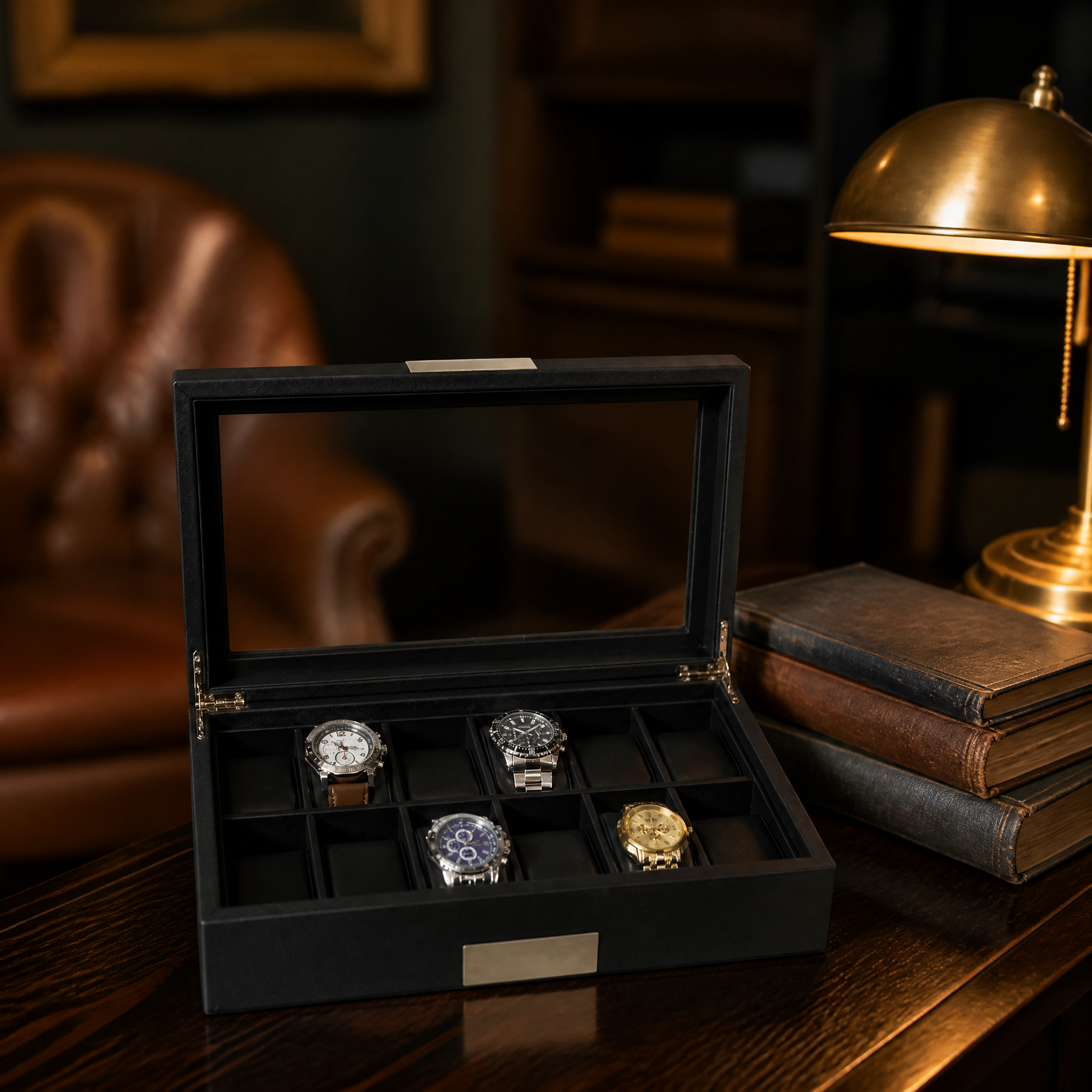 12 Slots Leather Watch Box — lifestyle shot