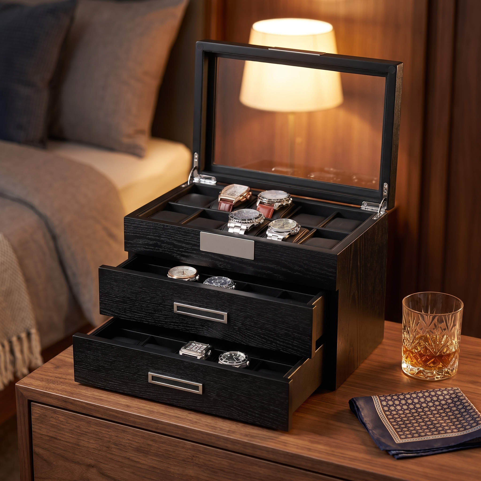 Black Wooden Watch Box for 30 watches — lifestyle shot