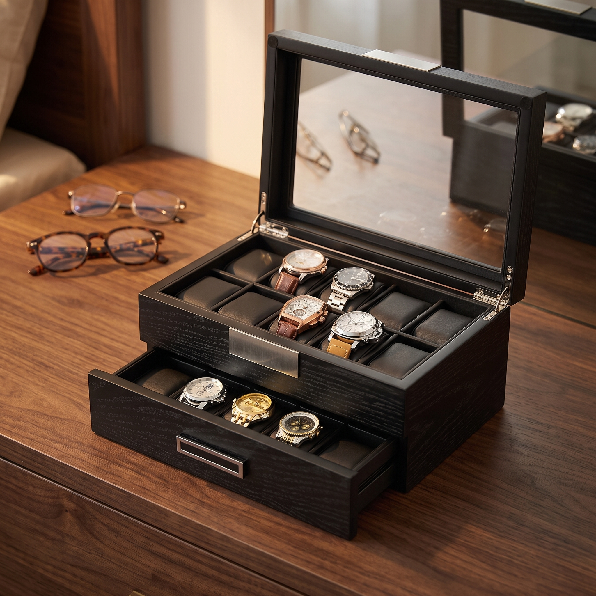 Black Wooden Watch Box for 20 Watches — lifestyle shot