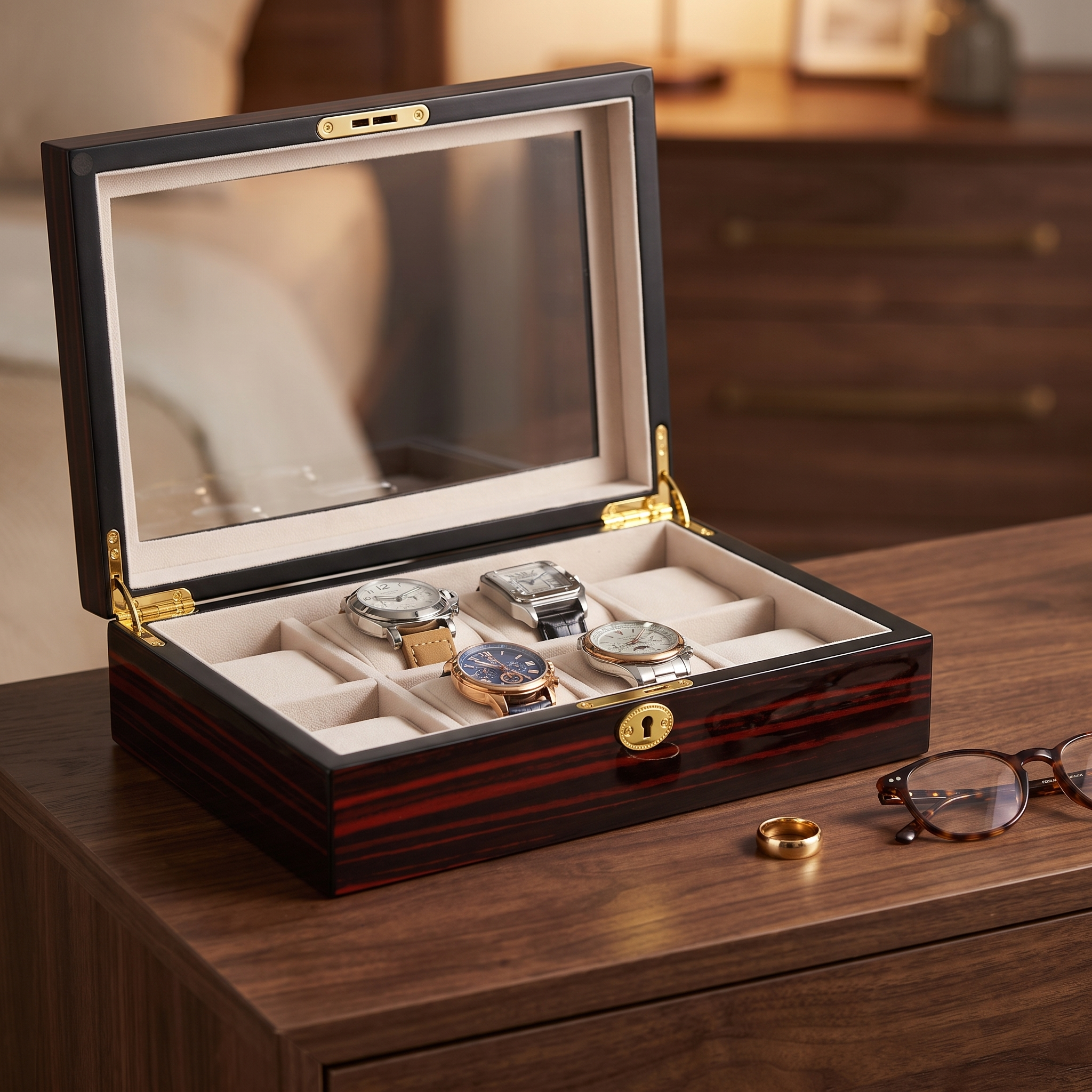 Ebony Wooden Watch Box for 8 Watches — lifestyle shot