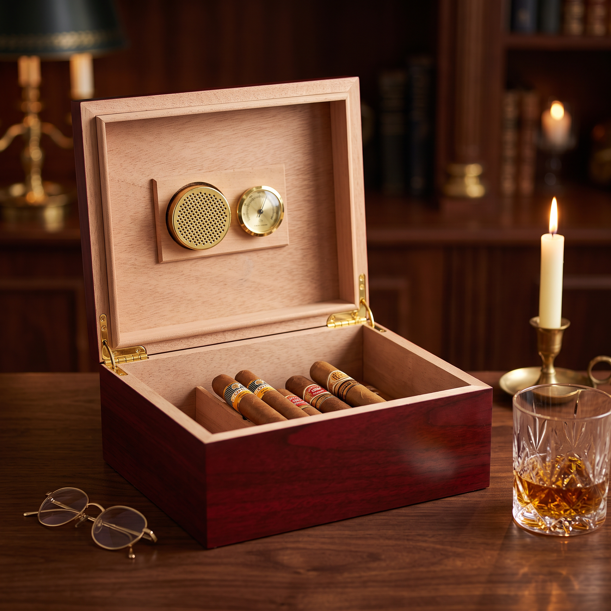 25 CT Cherry Cigar Humidor Mahogany Lining Box for Cigars — lifestyle shot