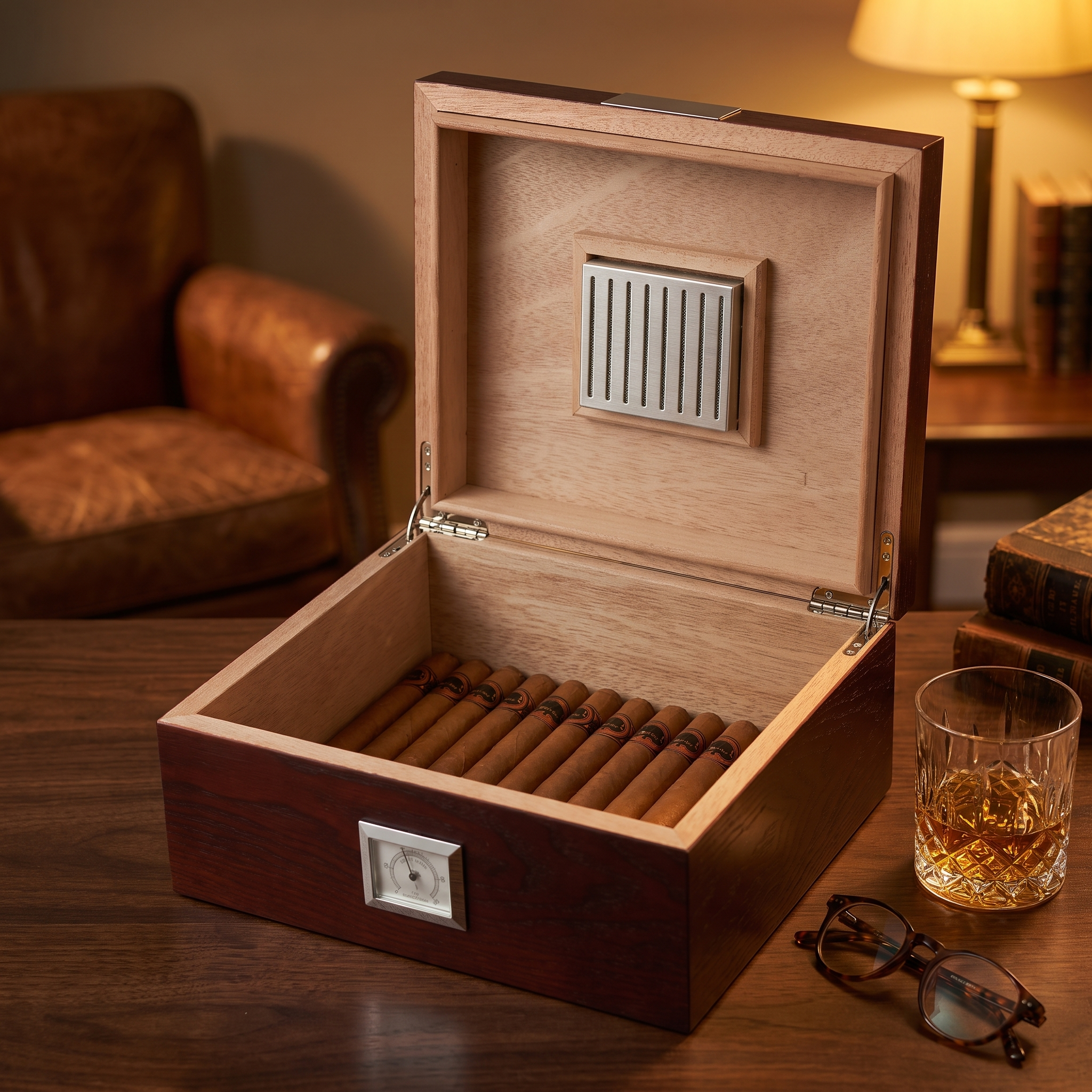 25 CT Dark Cherry Cigar Humidor Mahogany Lining Box for Cigars — lifestyle shot