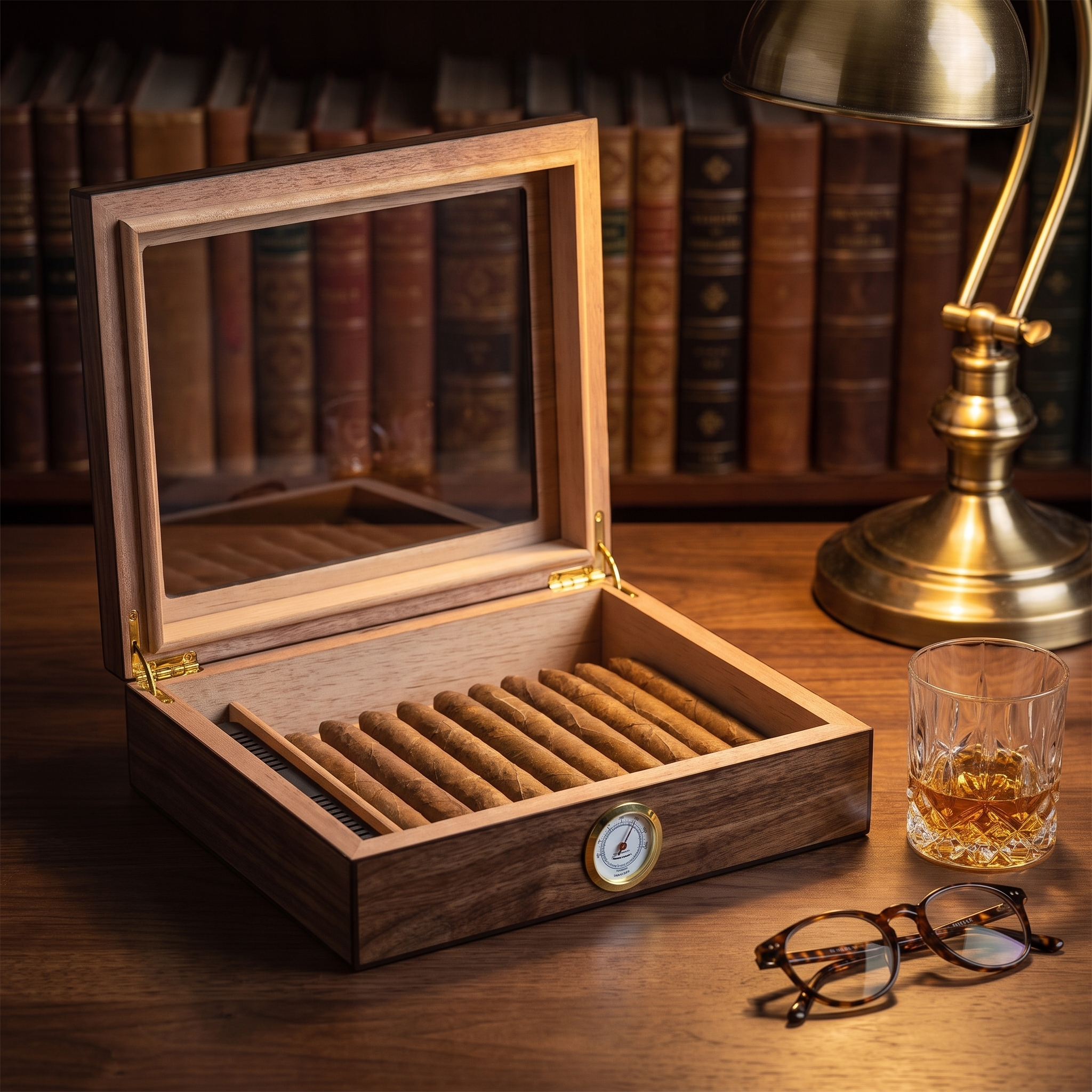 20 CT Walnut Cigar Humidor Box for Cigars — lifestyle shot