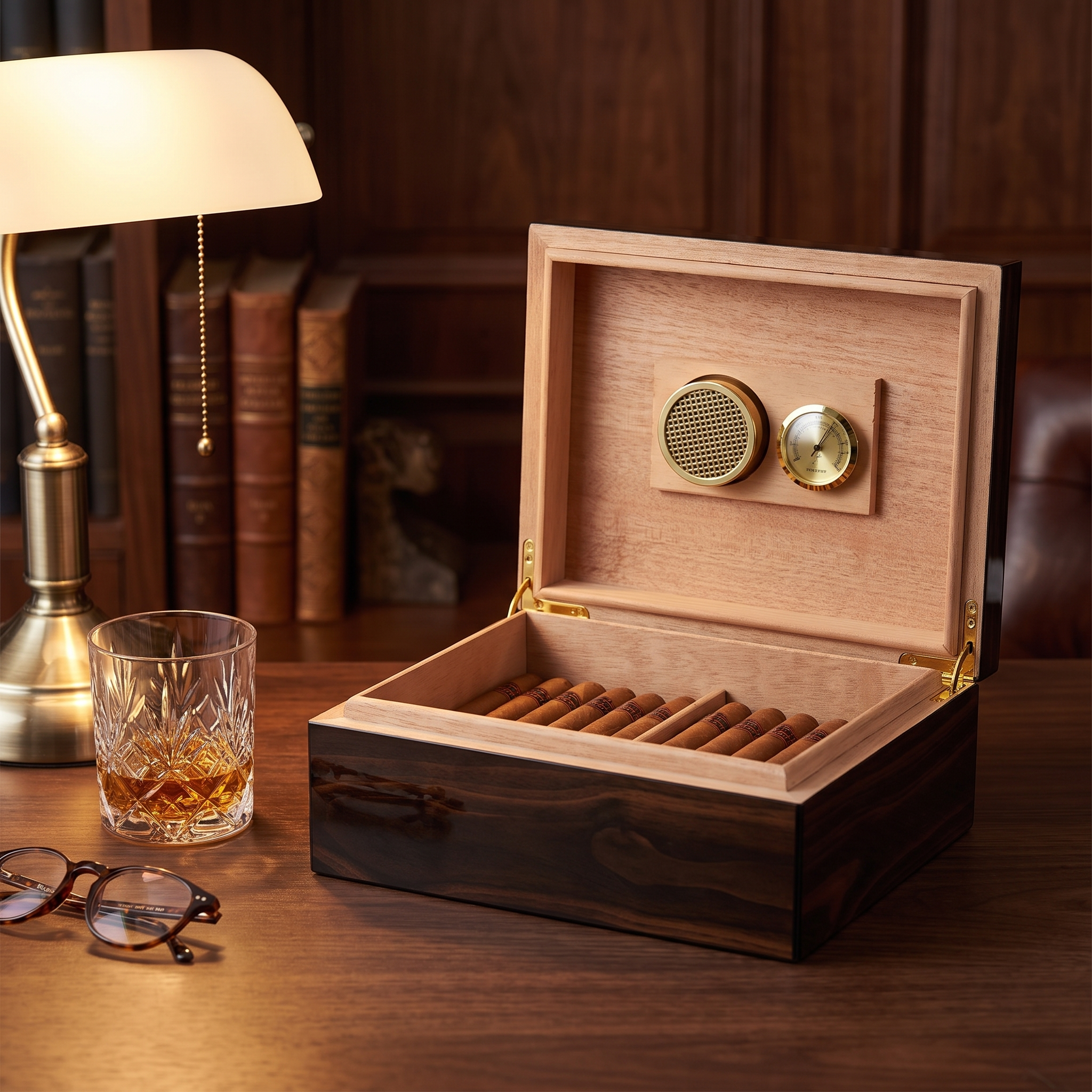 25 CT Walnut Cigar Humidor Mahogany Lining Box for Cigars — lifestyle shot