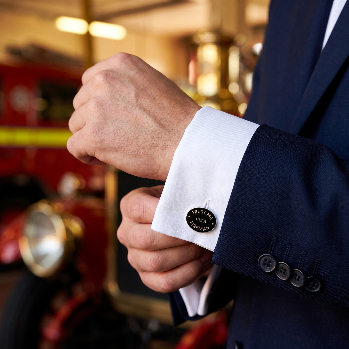 Trust Me I'm a Fireman Cufflinks — lifestyle shot