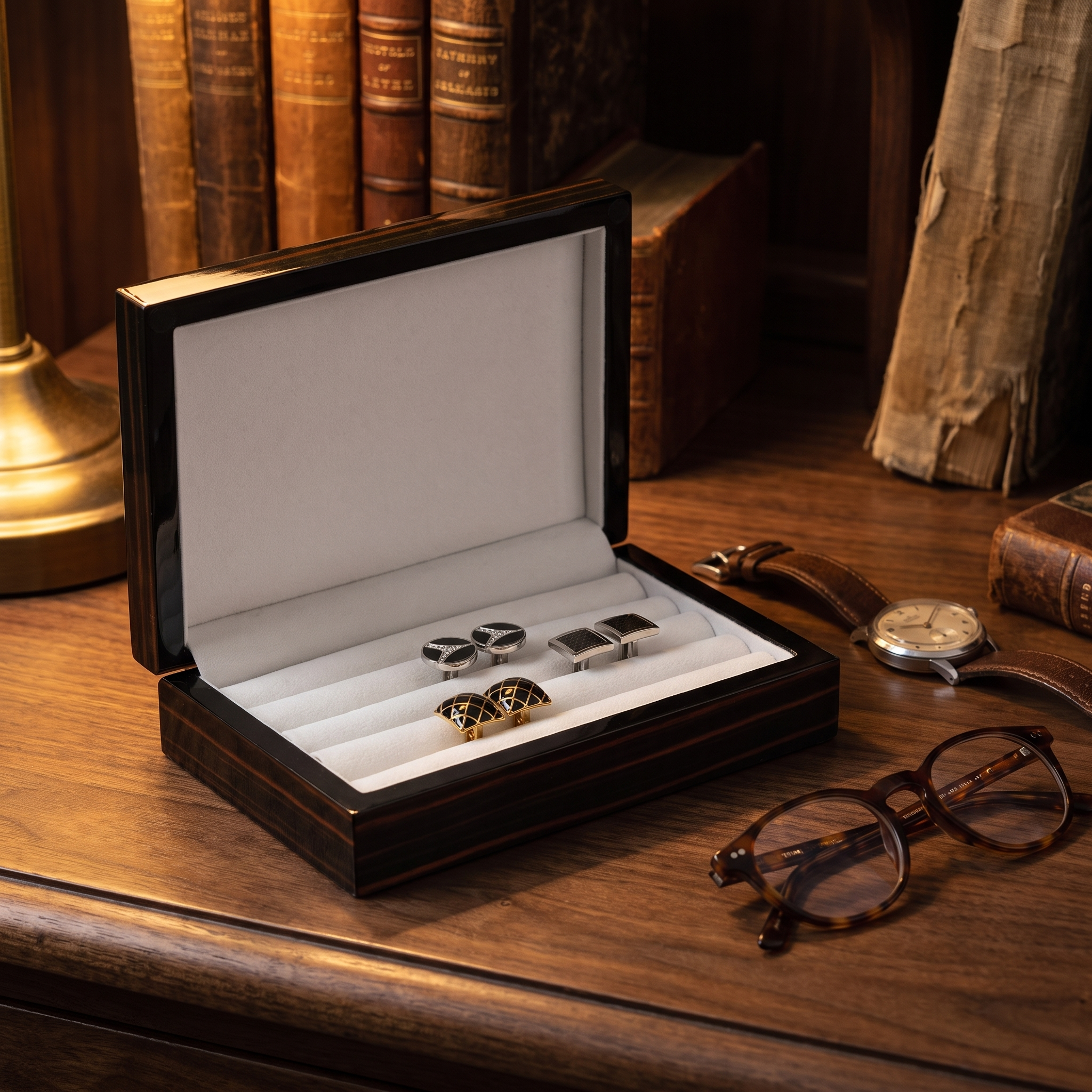 16 Pairs Storage Box for Cufflinks Ebony — lifestyle shot